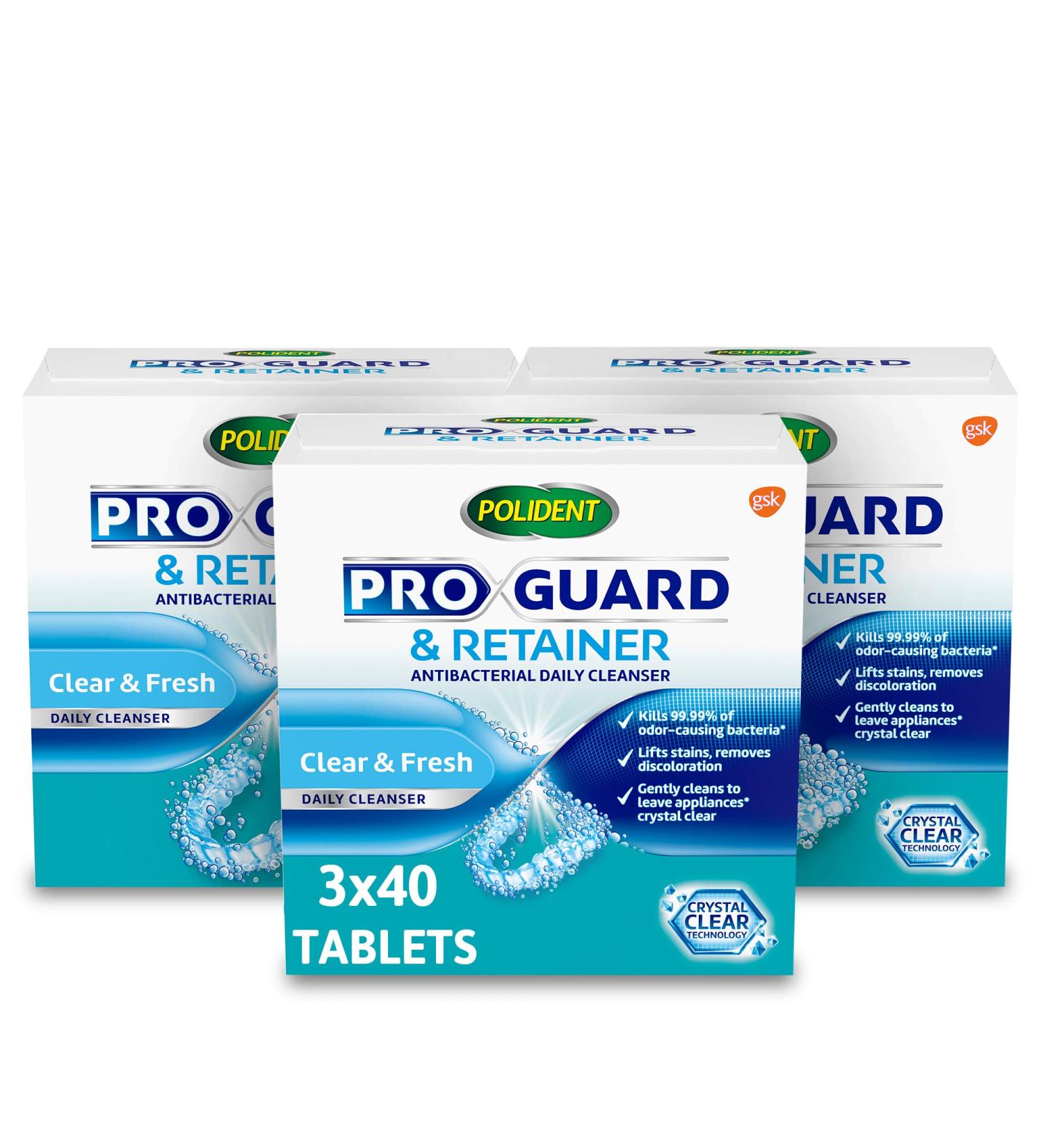 Polident ProGuard & Retainer Cleaning Tablets - 40 Count (Pack of 3) | Mouth Guard & Retainer Cleaner - Buy Online on GoSupps.com