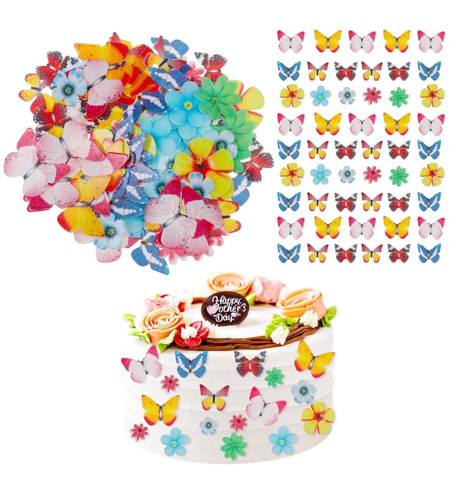 Caromoriber House 100 Pack Edible Butterfly Cupcake Toppers Wafer Paper Cake Dessert Toppers Edible Flowers and Butterflies for Cakes 3D Cake Butterfly Topper for for Birthday Party - Buy Online on GoSupps.com