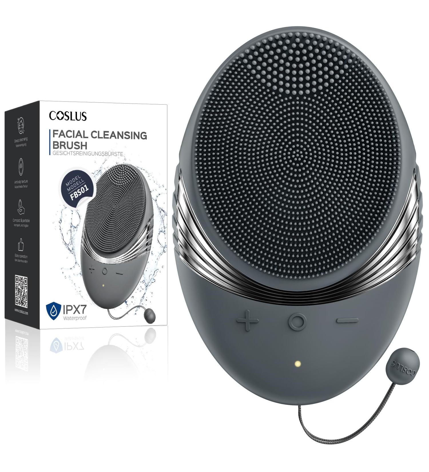 COSLUS Silicone Face Scrubber IPX7 Waterproof Electric Face Cleanser Sonic Facial Cleansing Brush 5 Modes Rechargeable Face Wash Brush Exfoliator for Women & Men Grey - Buy Online on GoSupps.com