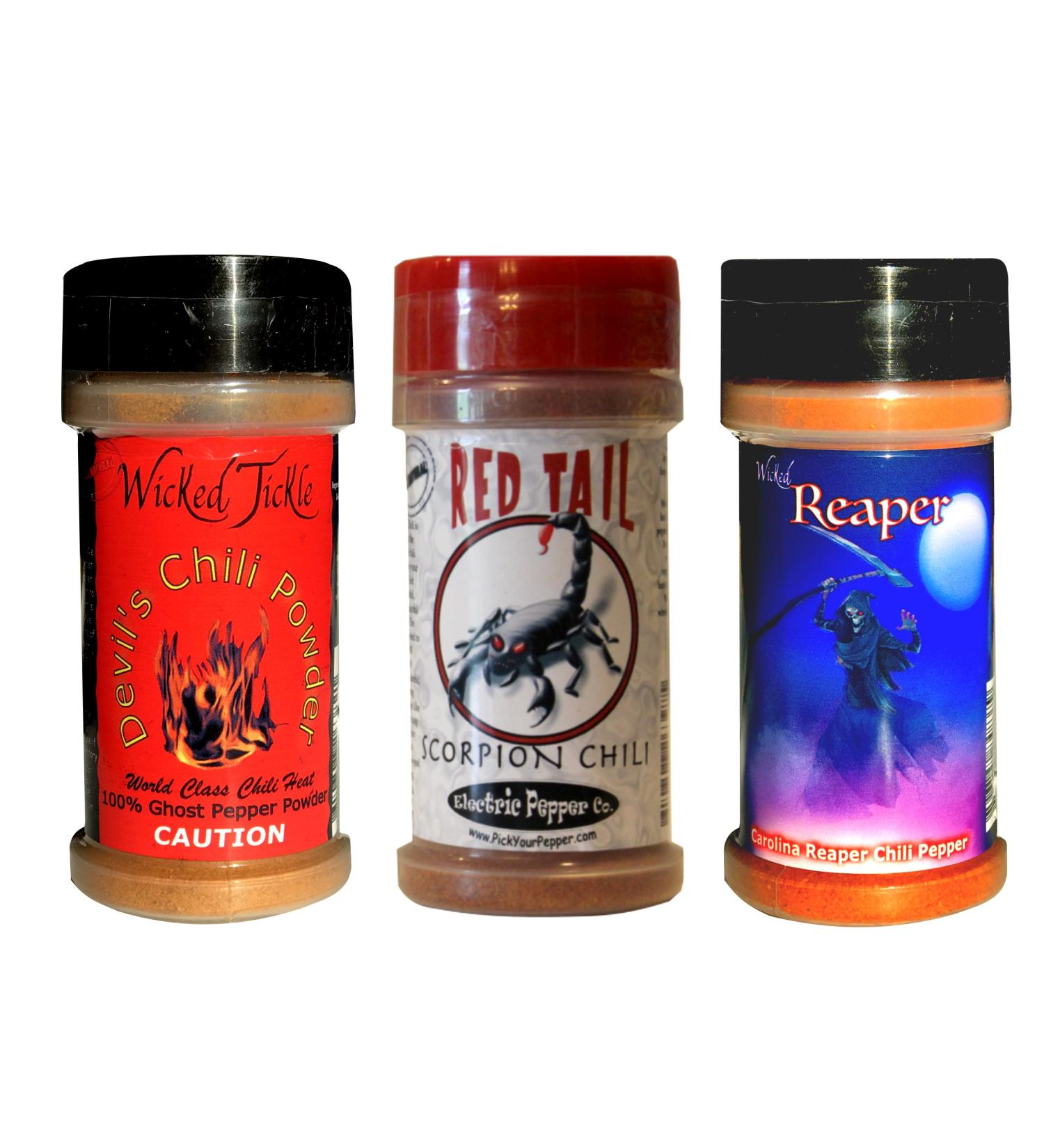Carolina Reaper, Ghost Pepper & Scorpion Chili Powder Gift Set - 3 Pack - Buy Online on GoSupps.com