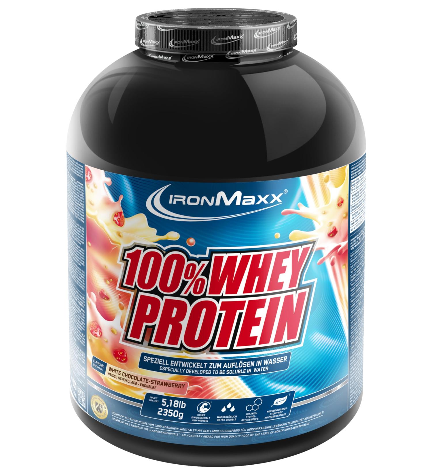 Ironmaxx 100% Whey Protein Powder - Strawberry White Chocolate 2.35kg | Low-Calorie Water-Soluble Protein | Available in Various Flavors - Shop Now! - Buy Online on GoSupps.com