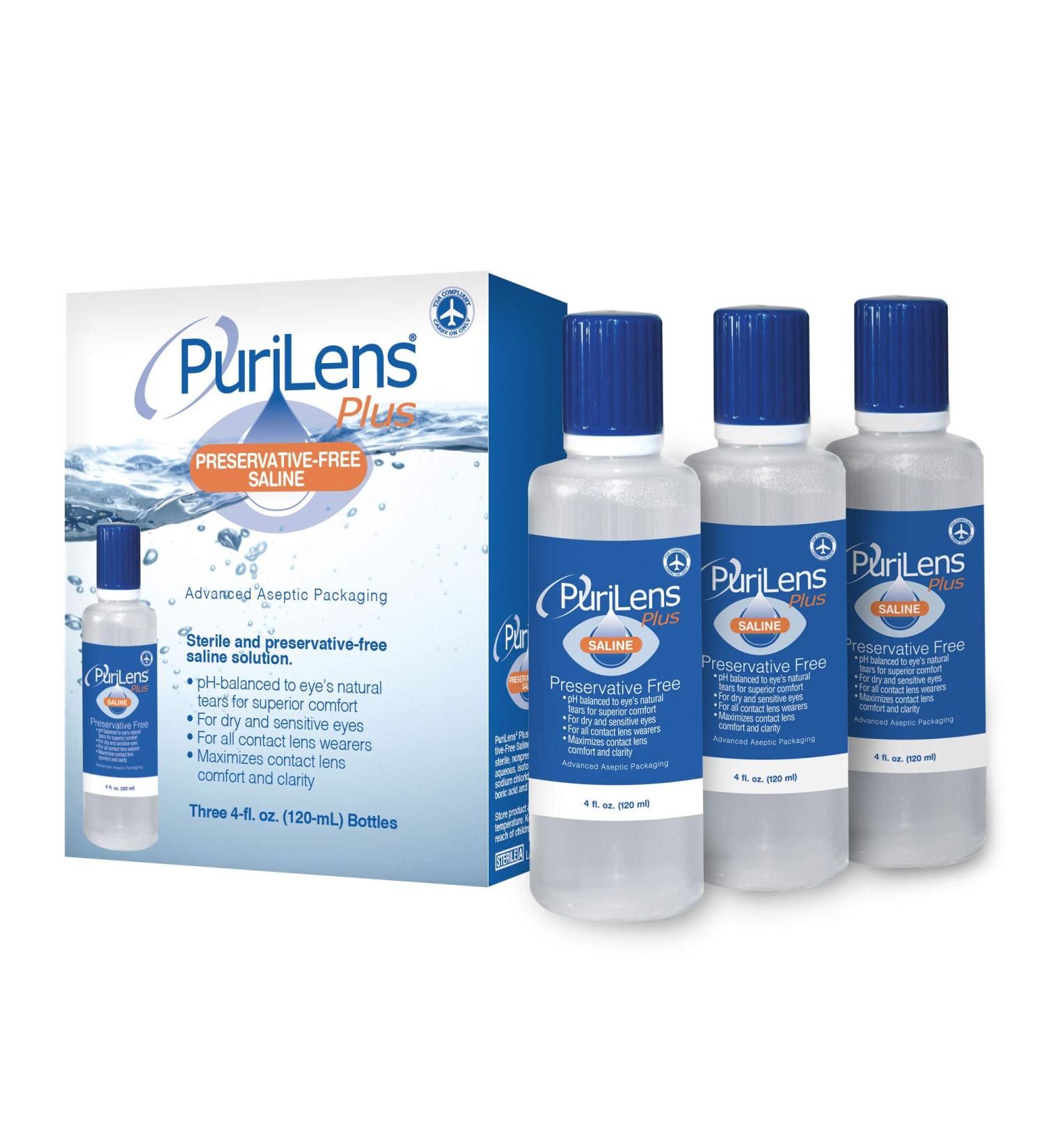 PuriLens Plus Preservative Free Saline 4 Fl Oz (120mL) - Pack of 3 Bottles - Buy Online on GoSupps.com