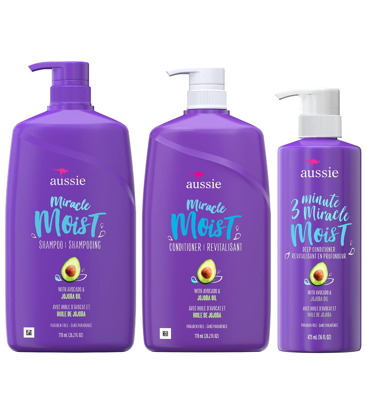 Aussie Miracle Moist Shampoo & 3 Minute Miracle Deep Conditioner Bundle | Avocado & Jojoba Oil | Paraben Free | White Citrus | 3 Piece Set - Buy Online on GoSupps.com