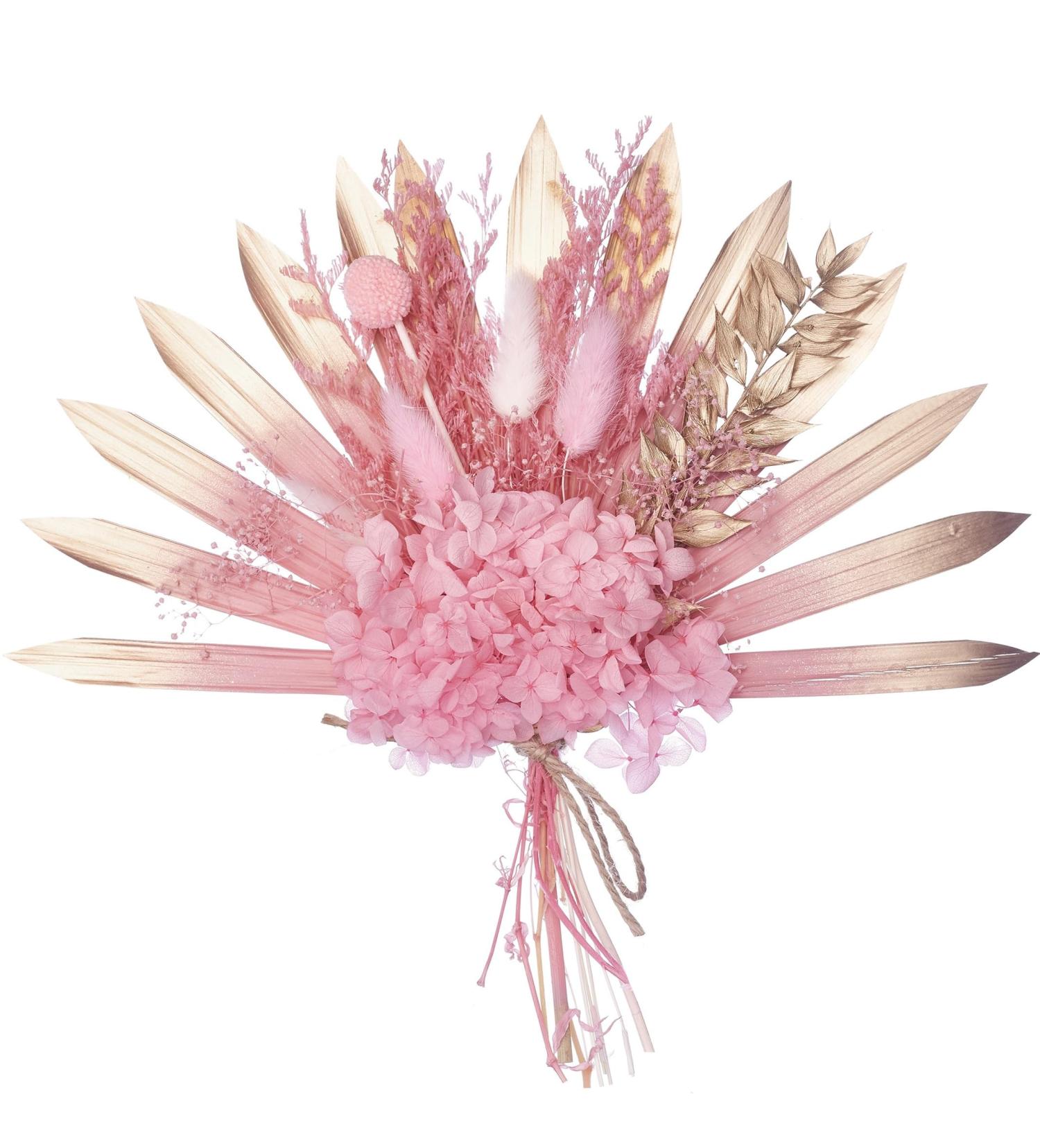 The Baked Studio - Dried Flower Cake Topper Set With Hot Pink & Gold Ombre Sun Palm Leaf Leaves & White Dried Flowers For Cake Decorating (Hot Pink & Gold) - Buy Online on GoSupps.com