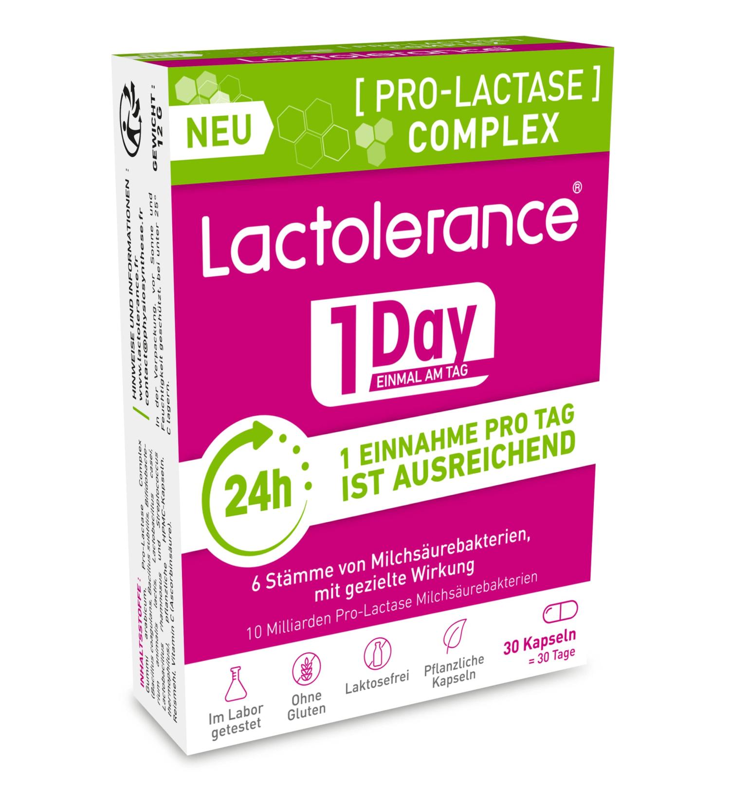 Buy Lactolerance 1-Day Lactase | 24-Hour Protection | Improve Lactose Digestion | 1 Capsule/Day | 1 Month Treatment | International Shipping Available - Buy Online on GoSupps.com