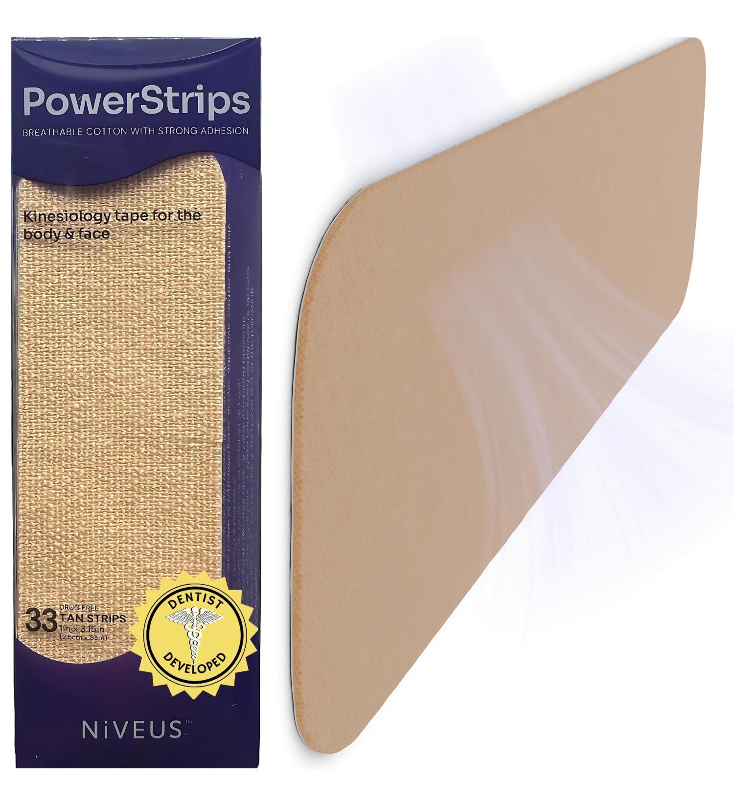 Niveus PowerStrips - Dentist Developed Korean Face Tape | Therapeutic Hypoallergenic KT Tape for Beauty & Sleep | 33 Gentle Hold Strips - Buy Online on GoSupps.com