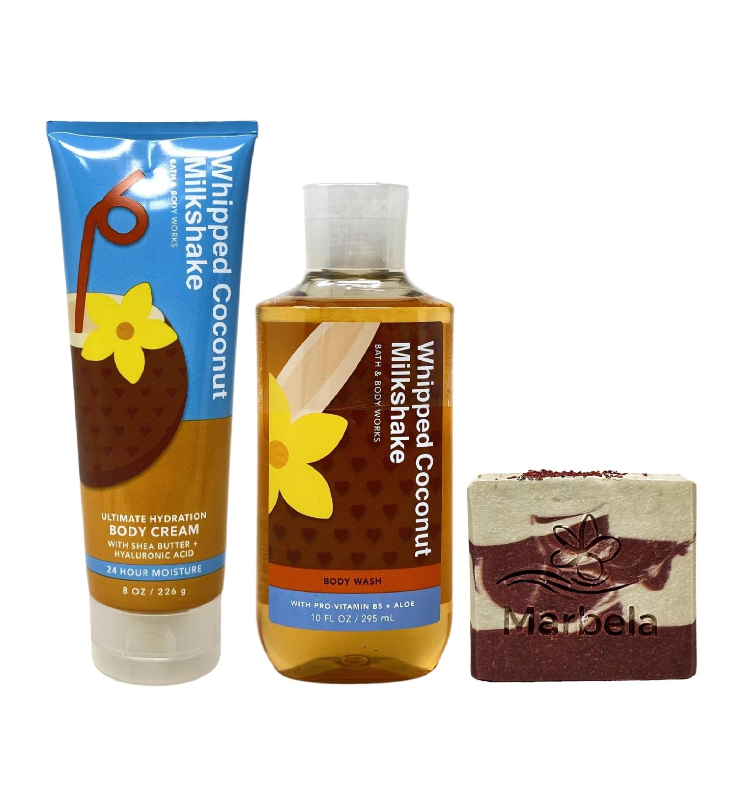 Bath & Body Works Whipped Coconut Milkshake Body Cream and Body Wash Bundle with a Cherry On Top Bar Soap - Full Size - Buy Online on GoSupps.com