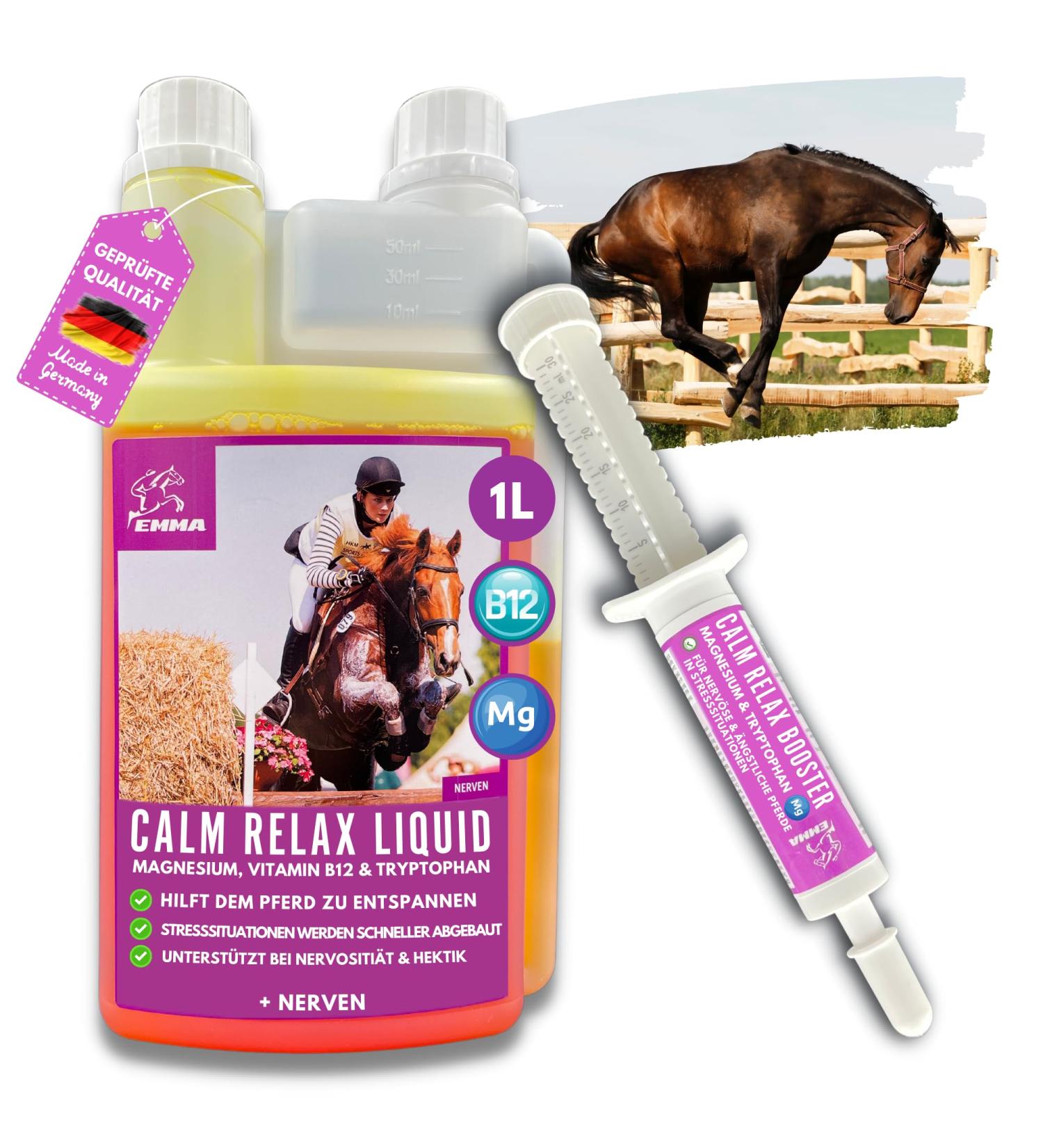Emma Magnesium for Horses | 1L & 30ml Paste & Liquid | Calm & Relax Nervous Horses | Anti-Stress Nerve Support with Tryptophan - Buy Online on GoSupps.com