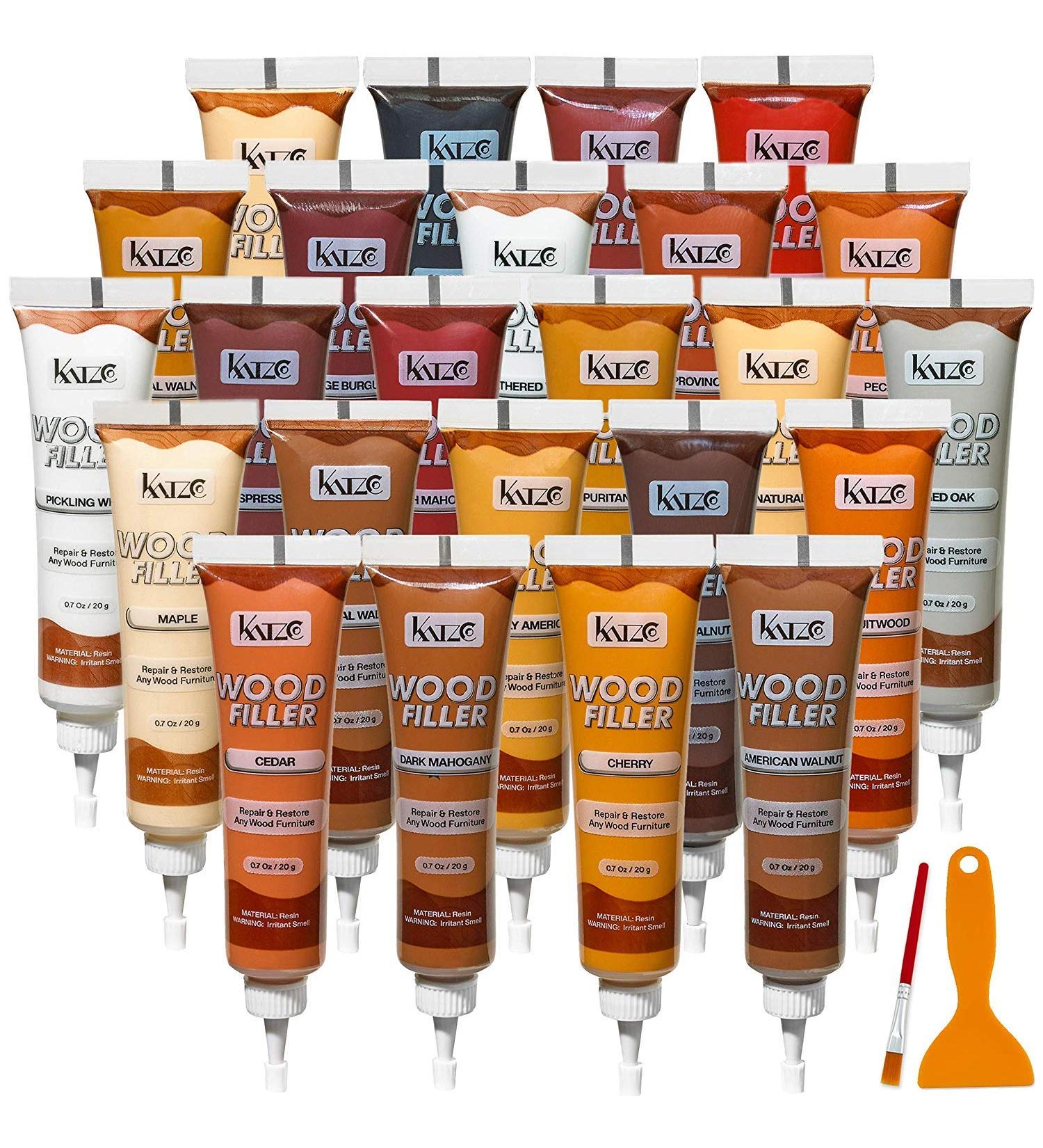 Katzco Furniture Repair Wood Fillers Set of 50 - Resin Compounds with Brushes and Scrapers for Stains, Scratches, Wood Floors - Ideal for Tables, Desks, Carpenters, Bedposts - Buy Online on GoSupps.com