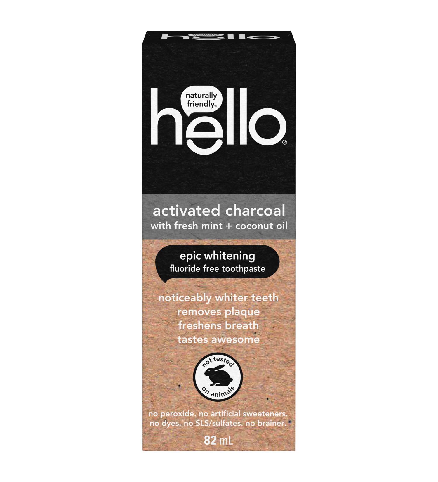 Hello Activated Charcoal Epic Teeth Whitening Toothpaste Fluoride Free Fresh Mint & Coconut Oil Vegan SLS & Gluten Free Peroxide Free Dentifrice Blanchissant 82 mL Charcoal 82 ml (Pack of 1) - Buy Online on GoSupps.com