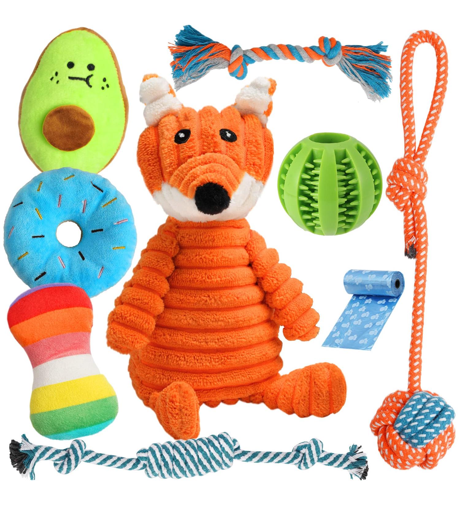 Zeaxuie 9 Pack Luxury Puppy Toys for Teething Small Dogs - Squeaky & Chew Toys, Treat Ball, Rope Toys - Fox Design - Buy Online on GoSupps.com