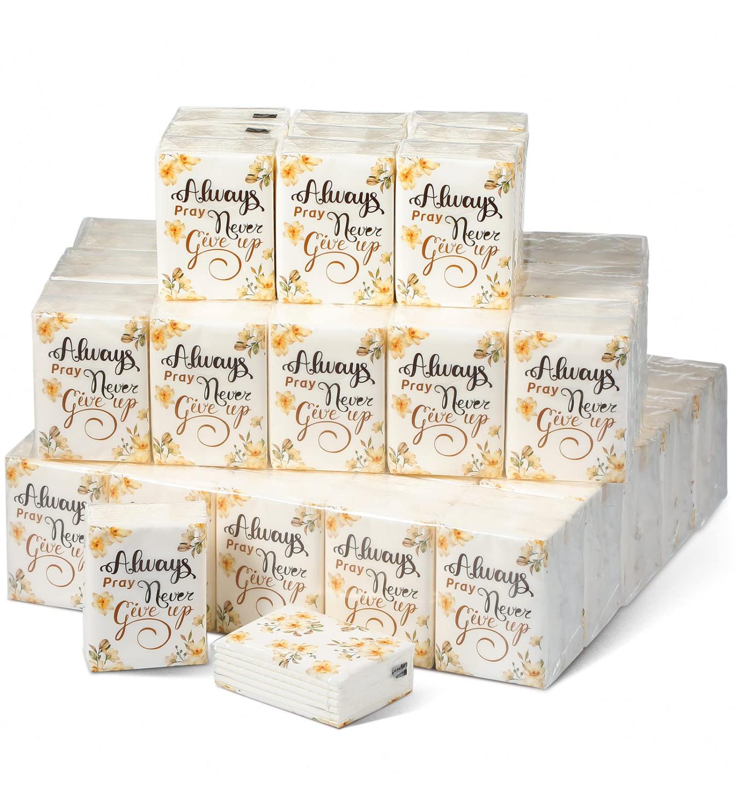 Always Pray Never Give Up Floral Pocket Tissues - 100 Pack | 3 Ply Mini Wedding Facial Tissues with Inspirational Sayings - Ideal for Travel, Parties, and Daily Use - Buy Online on GoSupps.com
