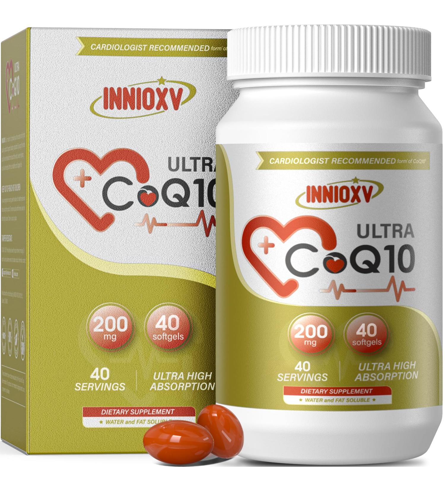 CoQ10 200mg Softgels for Heart Health | Powerful Antioxidant & Energy Booster | High Absorption Nutritional Supplement | 40 Count - Buy Online on GoSupps.com
