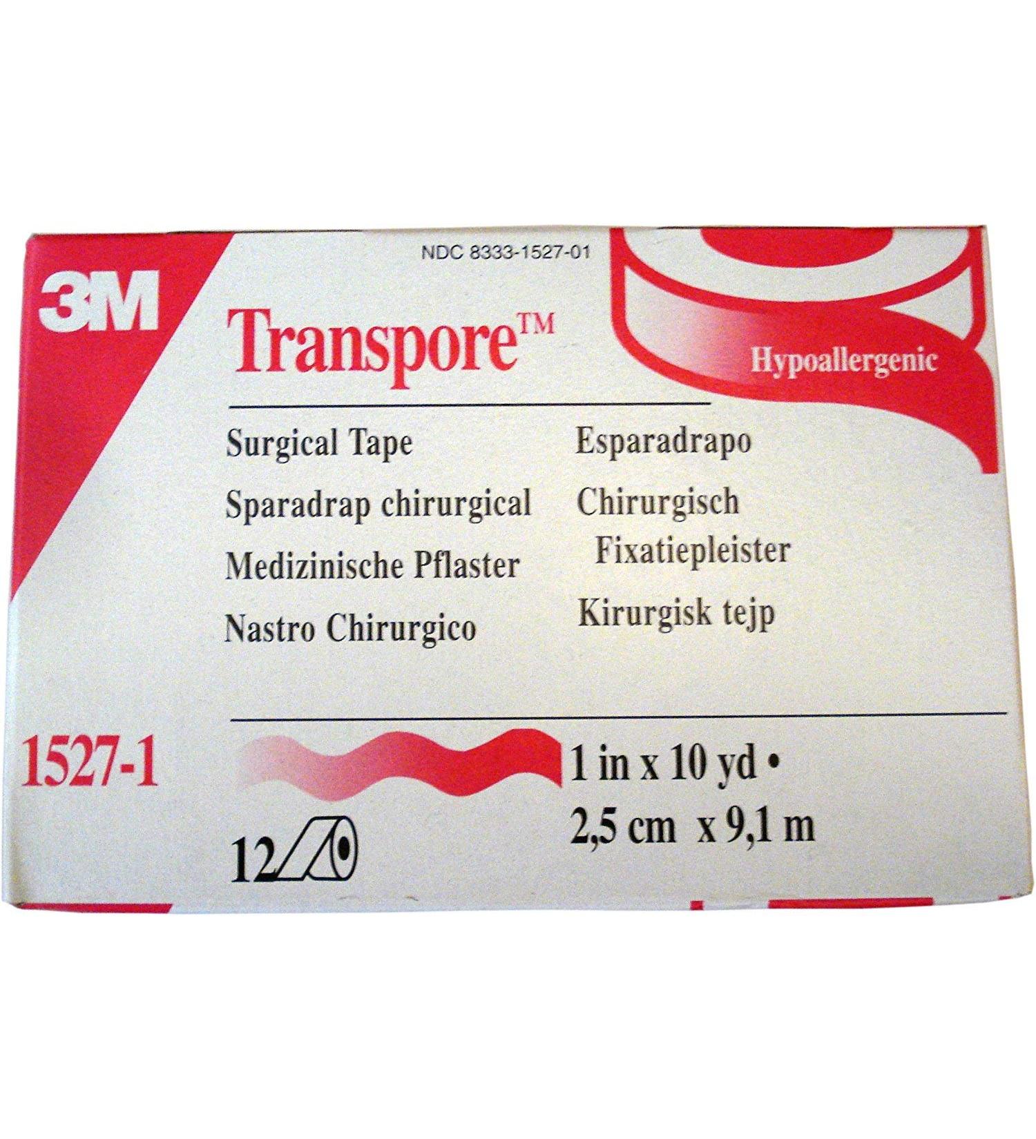3M Medical Tape Transpore Plastic 1 X 10 Yards NonSterile (1527-1  Sold Per Piece) 1 Inches Width x 10 Yards Length