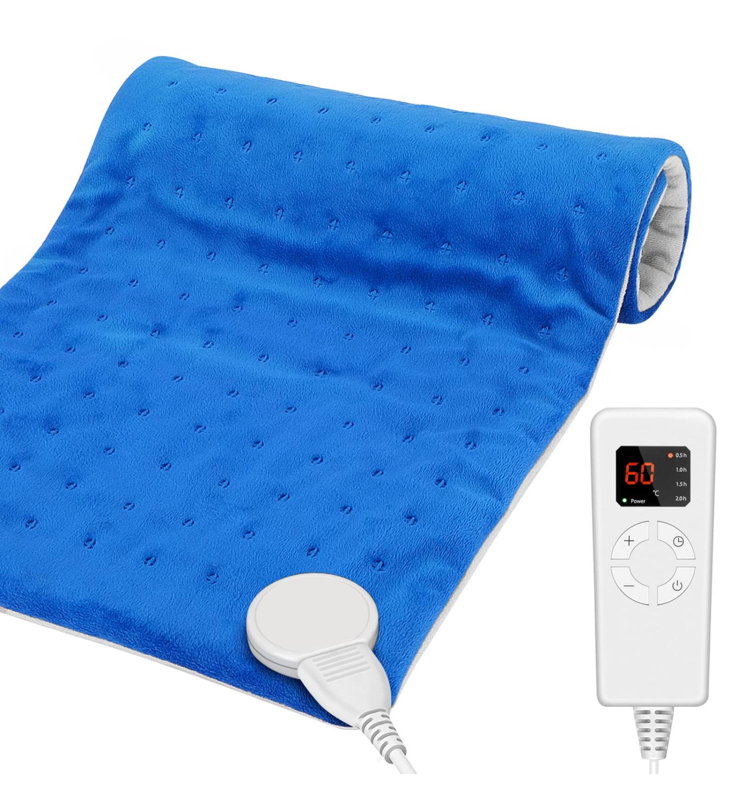 Riogoo Electric Heating Pillow for Back Pain Relief - 30x60cm Soft Cushion 5 Heat Levels & 4 Timers (Neck & Shoulders) - Blue - International Shipping Available - Buy Online on GoSupps.com