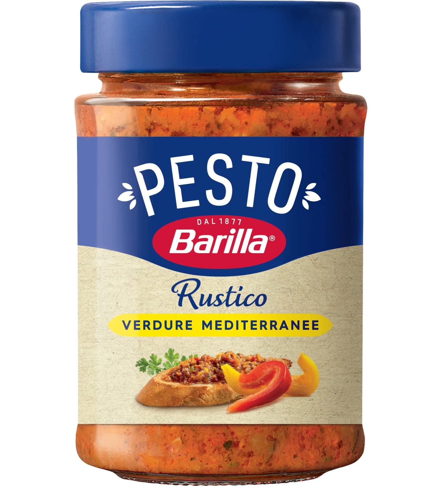 Barilla Pesto Rustico Mediterraneo 200g | Gluten-Free Vegan Red Pesto Sauce with Zucchini Paprika & Tomatoes - Italian Pasta Sauce - Buy Online on GoSupps.com