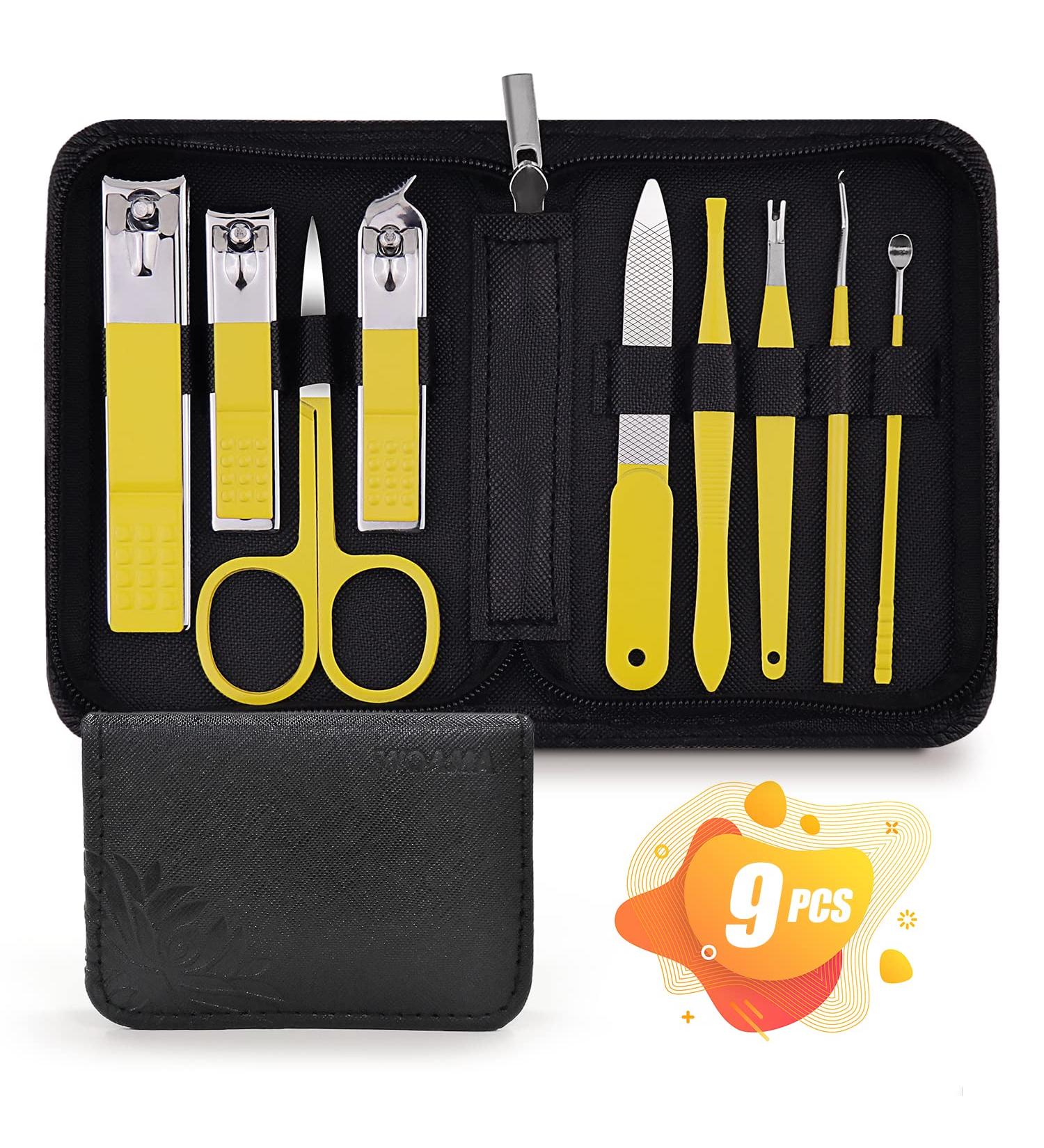 WOAMA 9 in 1 Nail Clipper Set - Manicure and Pedicure Kit for Travel - Yellow Pedicure Set - Buy Online on GoSupps.com