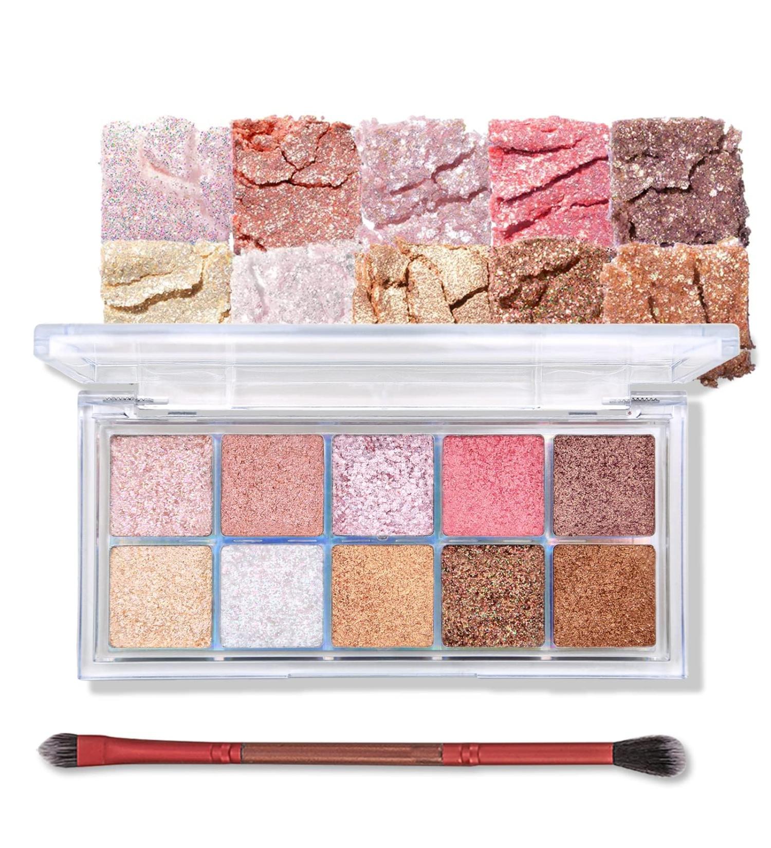 Erinde 10 Colors Glitter Eyeshadow Palette - Long-Lasting Highly Pigmented & Waterproof Korean Makeup Set with Brush #13-C - Buy Online on GoSupps.com