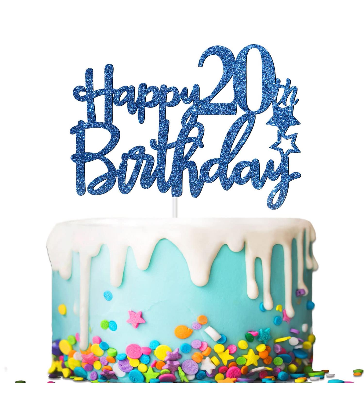 Tenhaisi Gilttery Navy Blue Happy 20th Birthday Cake Topper Cake Topper for 20th Birthday - Happy 20th Cake Topper Fabulous 20th Birthday Decoration - Buy Online on GoSupps.com