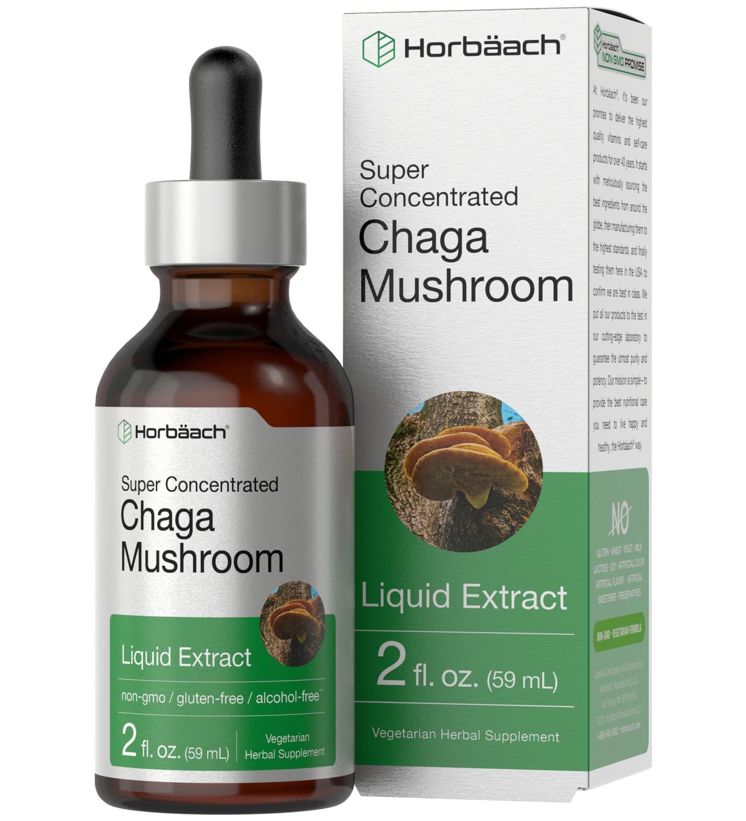 Horb ach Chaga Mushroom Liquid Extract | 2 Fl Oz | Vegetarian Tincture | Alcohol Free | Non-GMO Gluten Free - Buy Online on GoSupps.com