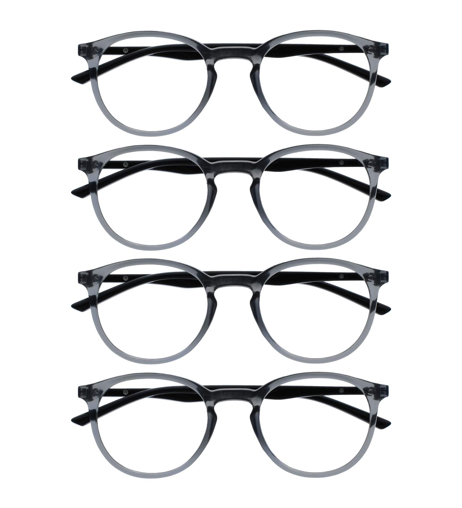 Opulize Met Reading Glasses 4 Pack - Slim Round Frame Scratch-Resistant Spring Hinges Men's & Women's - +1.00 Diopters Gray/Black - Buy Online on GoSupps.com