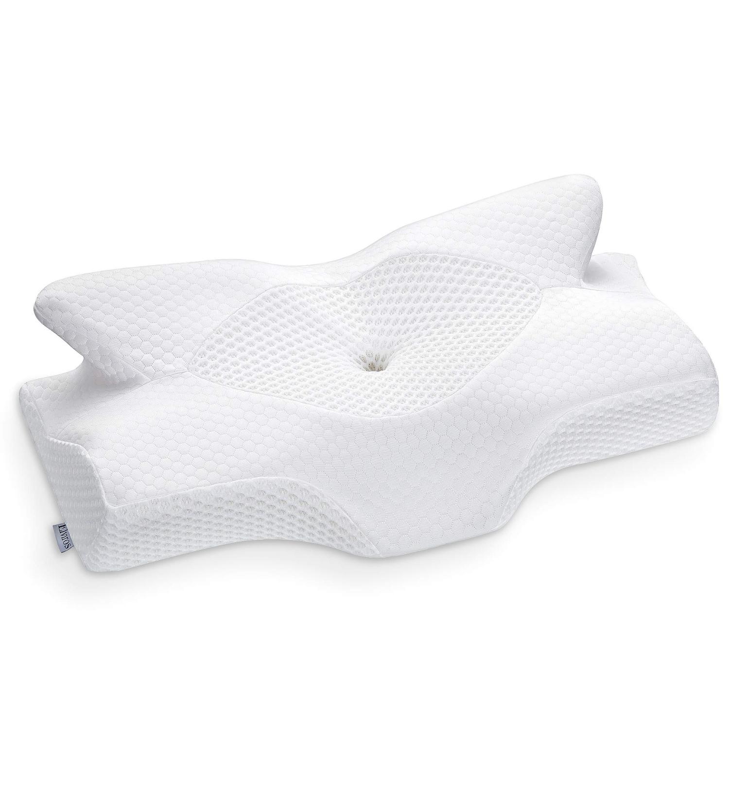 Elviros Cervical Memory Foam Pillow - Neck & Shoulder Pain Relief - Ergonomic Orthopedic Support for Side, Back, and Stomach Sleepers - White Queen Size - Buy Online on GoSupps.com