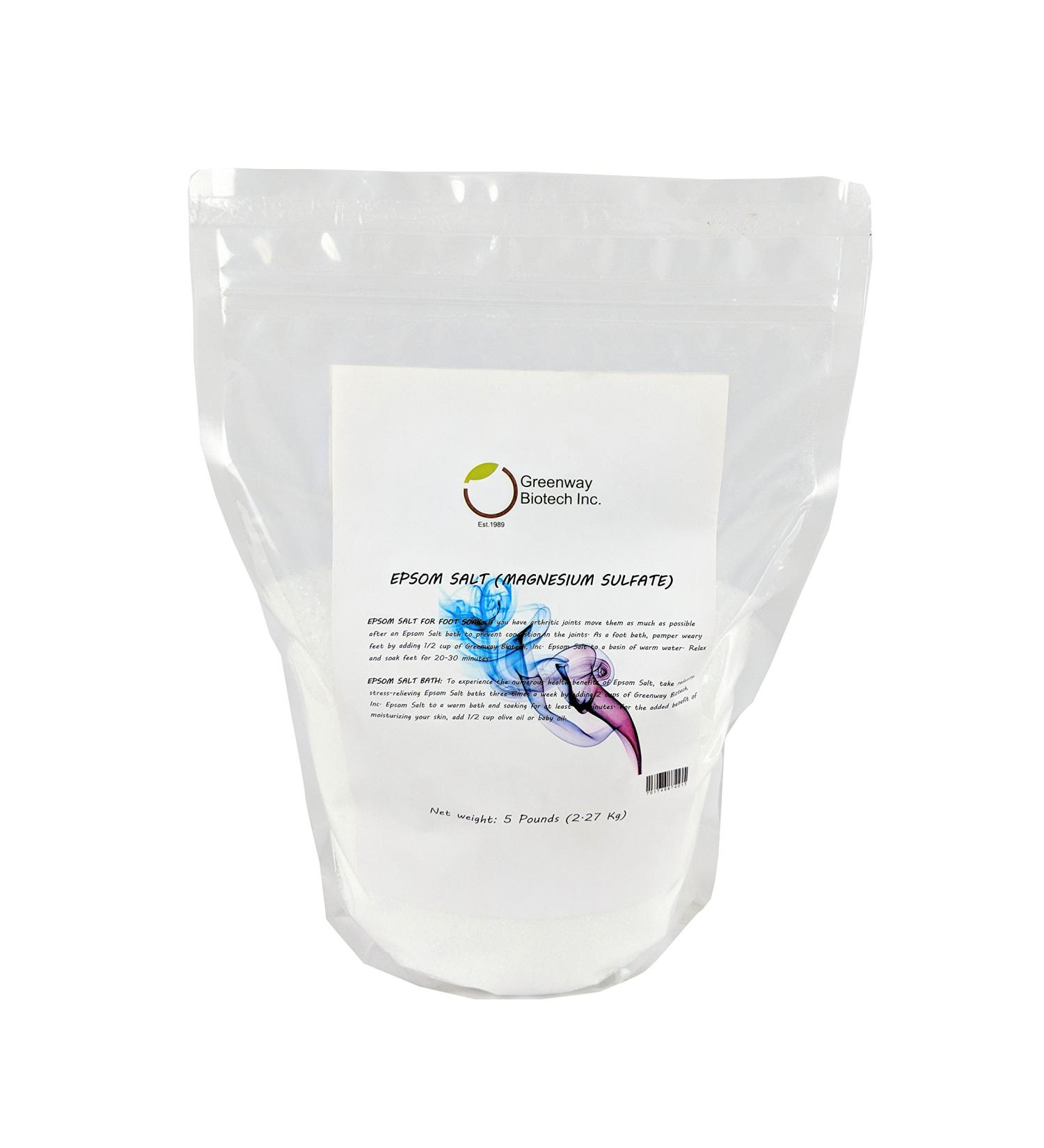 Greenway Biotech Epsom Salt - 5 lbs Magnesium Sulfate for Body Bath & Foot Soak - Buy Online on GoSupps.com