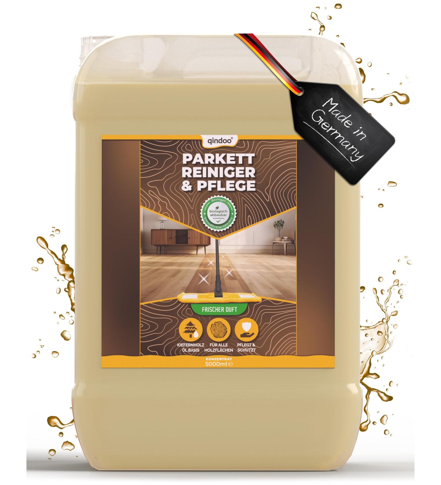 Qindoo Parquet Care for Oiled Floors - 5L Wood Flooring Cleaner with UV Protection | Ideal for Wooden Floors & Parquet Care - Buy Online on GoSupps.com