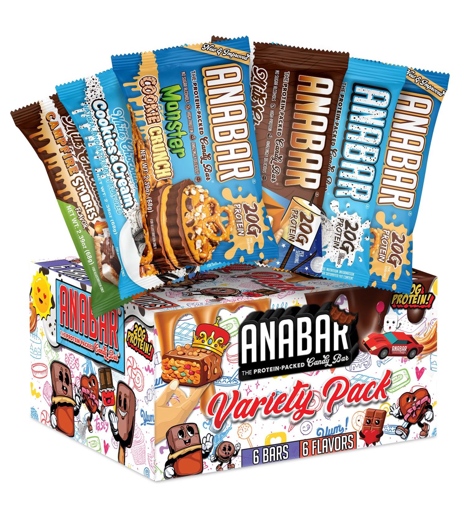 Anabar Protein Bar The Sampler Pack The Protein-Packed Candy Bar World's Best Tasting Protein Bar No Sugar Alcohols High Protein Amazingly Delicious 20 Grams of Protein (6 Bars Crunch & Crumble Pack) Crunch & Crumbl  - Buy Online on GoSupps.com