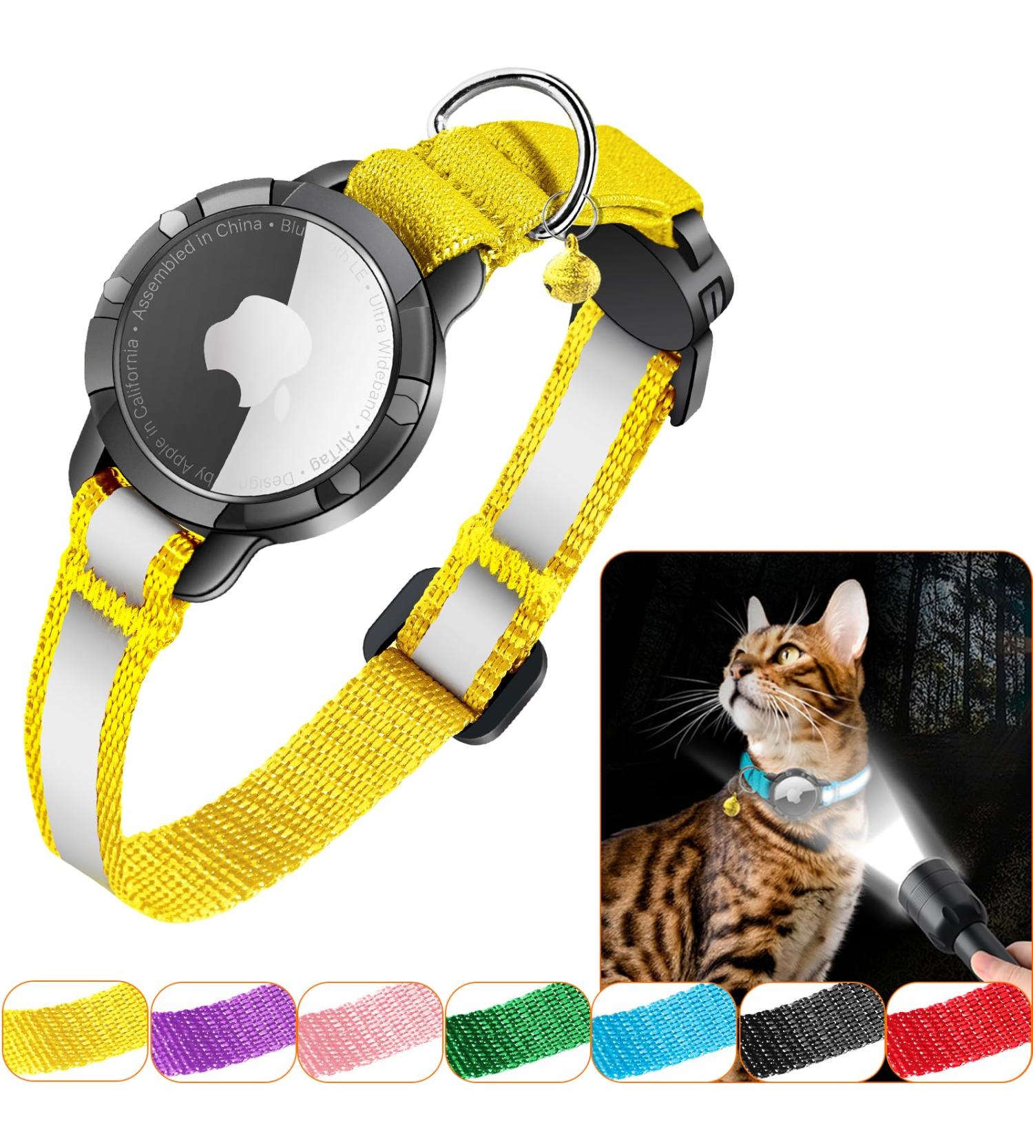 Airtag Cat Neck Band - Waterproof Reflective Collar for Cats & Small Dogs | Safety Clasp | Yellow & Green (23-33cm) - Buy Online on GoSupps.com