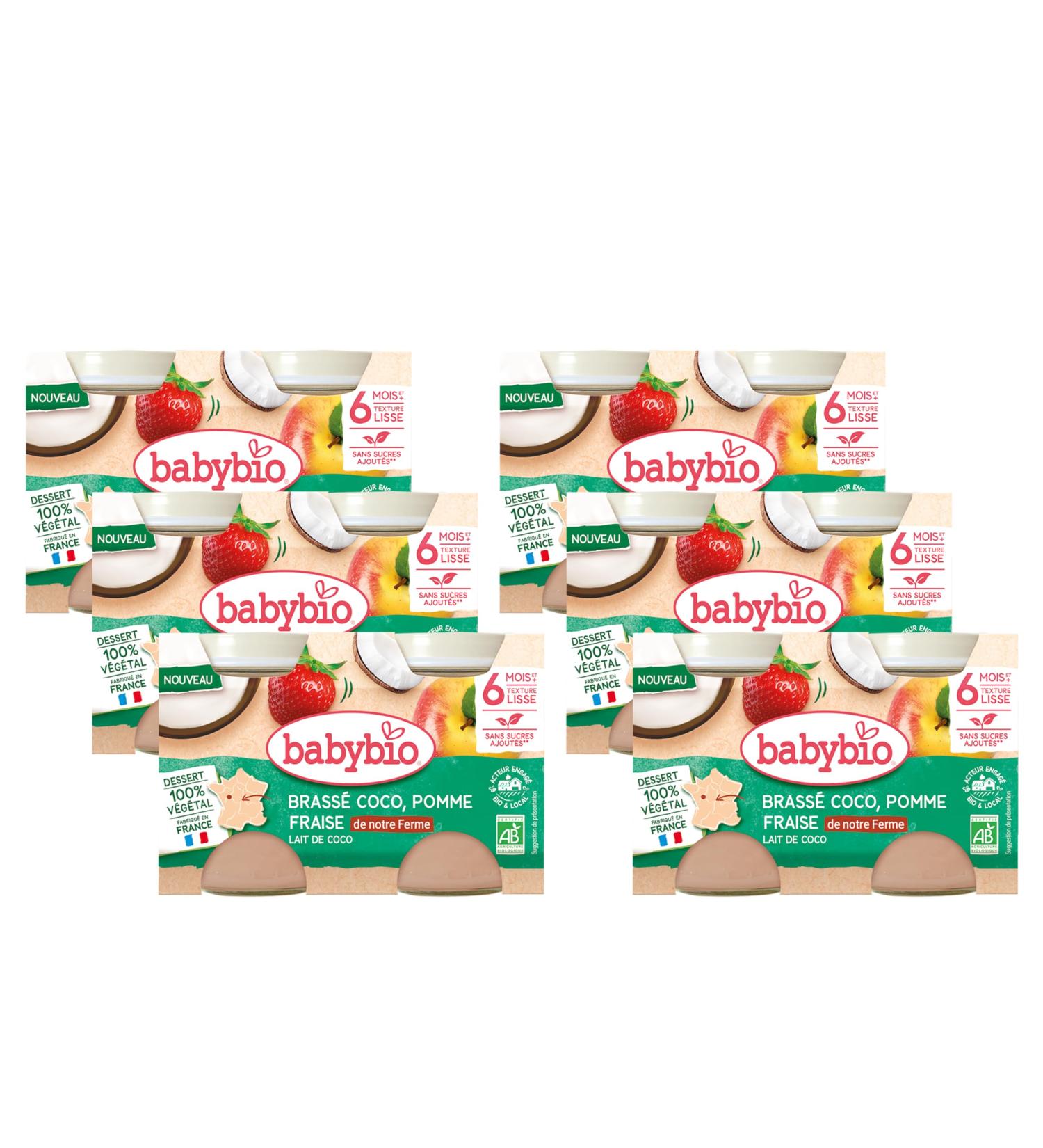 BABYBIO - Brass V g tal au Lait de Coco - Pomme Fraise de nos Fermes - Lot de 6-2x130g - BIO