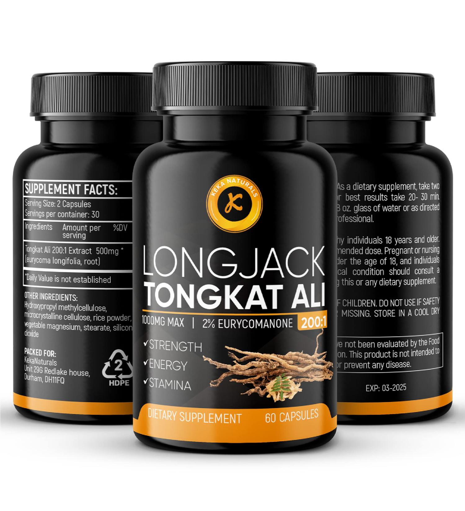Tongkat Ali 1000mg - Pure 200:1 Root Extract - Energy & Performance Booster - All Natural GMO Free - 60 Capsules - Buy Online on GoSupps.com