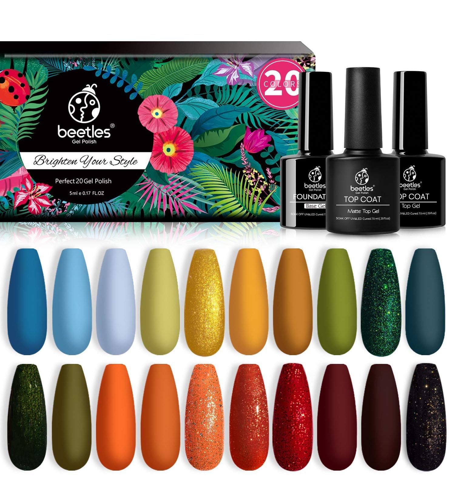 Beetles 20 Pcs Fall Winter Gel Nail Polish Kit - Red Yellow Orange Green Gel Polish Set with Glossy & Matte Finish - Soak Off, with Top & Base Coat - Nail Lamp Required - Perfect Gift for Christmas & Mother's Day - Buy Online on GoSupps.com