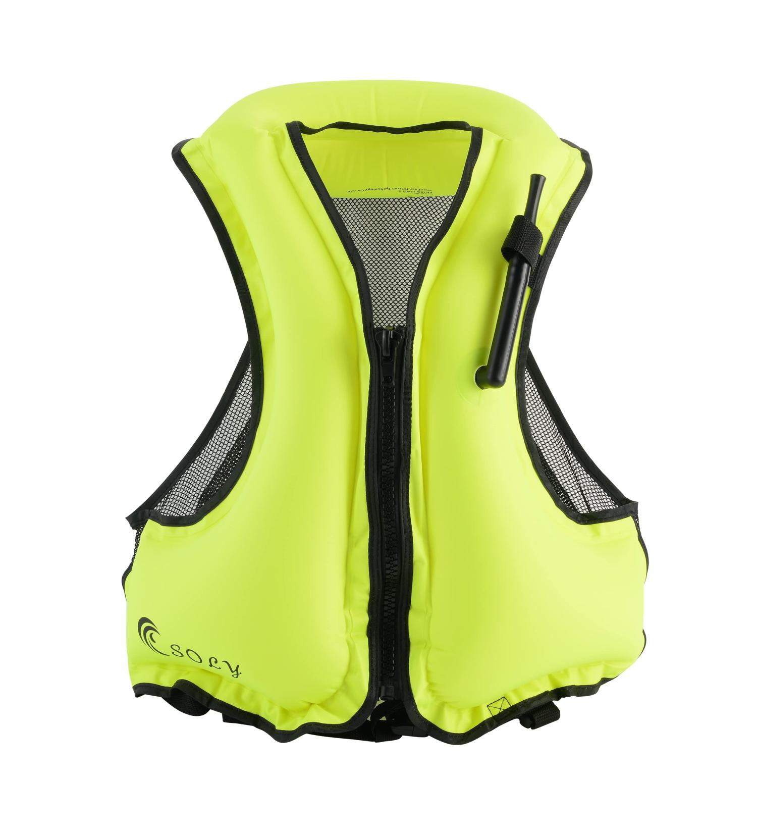 SOLY Inflatable Snorkel Vest Adult  Snorkel Life Vest Adjustable Snorkeling Gear for Adults Water Sports Safety Neon Green 51X61CM - Buy Online on GoSupps.com