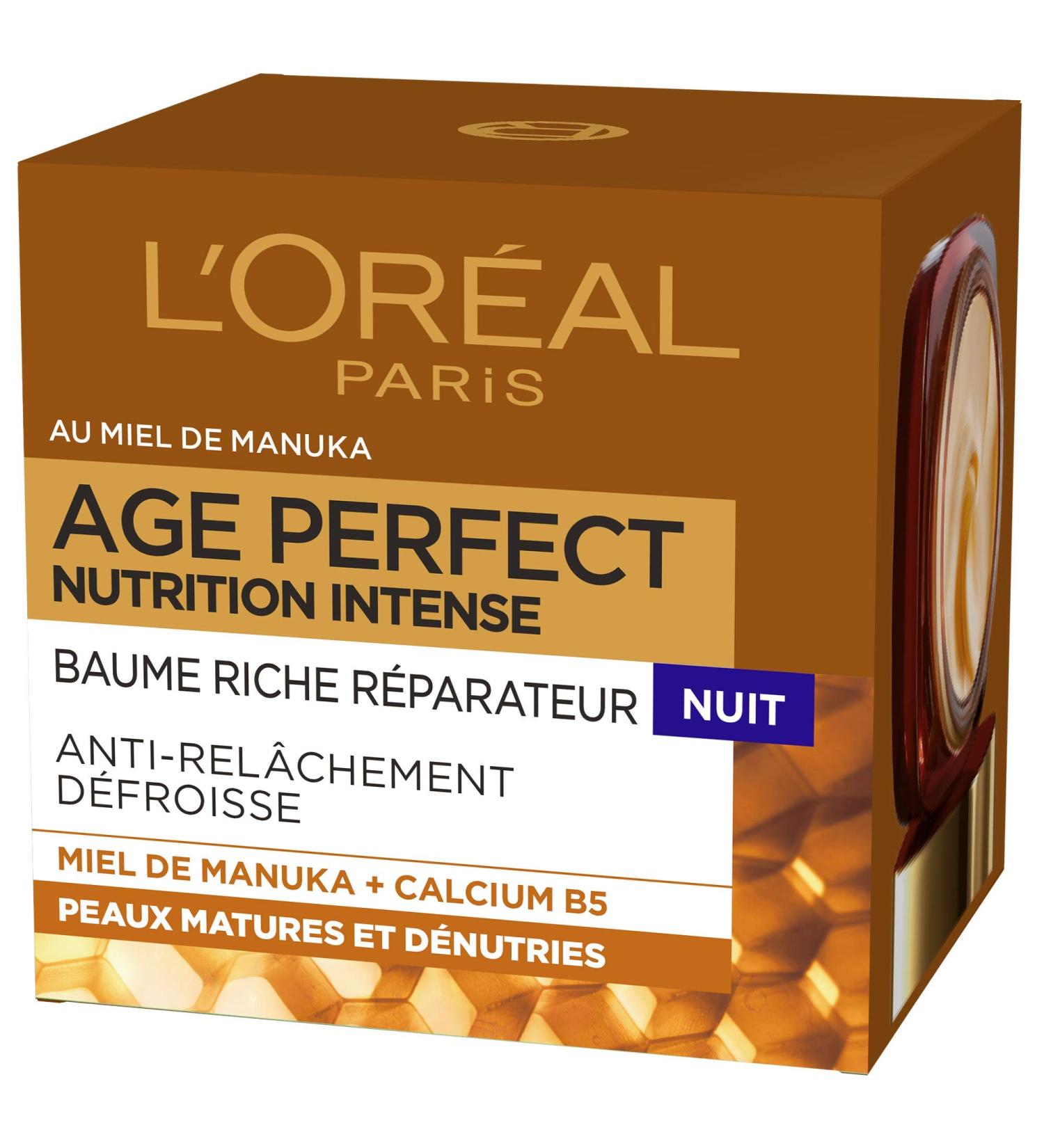 L'Or al Paris - Cr me de Nuit Anti- ge - Baume Riche R parateur - Concentr en Miel de Manuka & Calcium B5 - Pour Peaux Matures D nutries - Nutrition Intense - Age Perfect - 50 ml Baume Nuit 50 ml (Lot de 1) - Buy Online on GoSupps.com