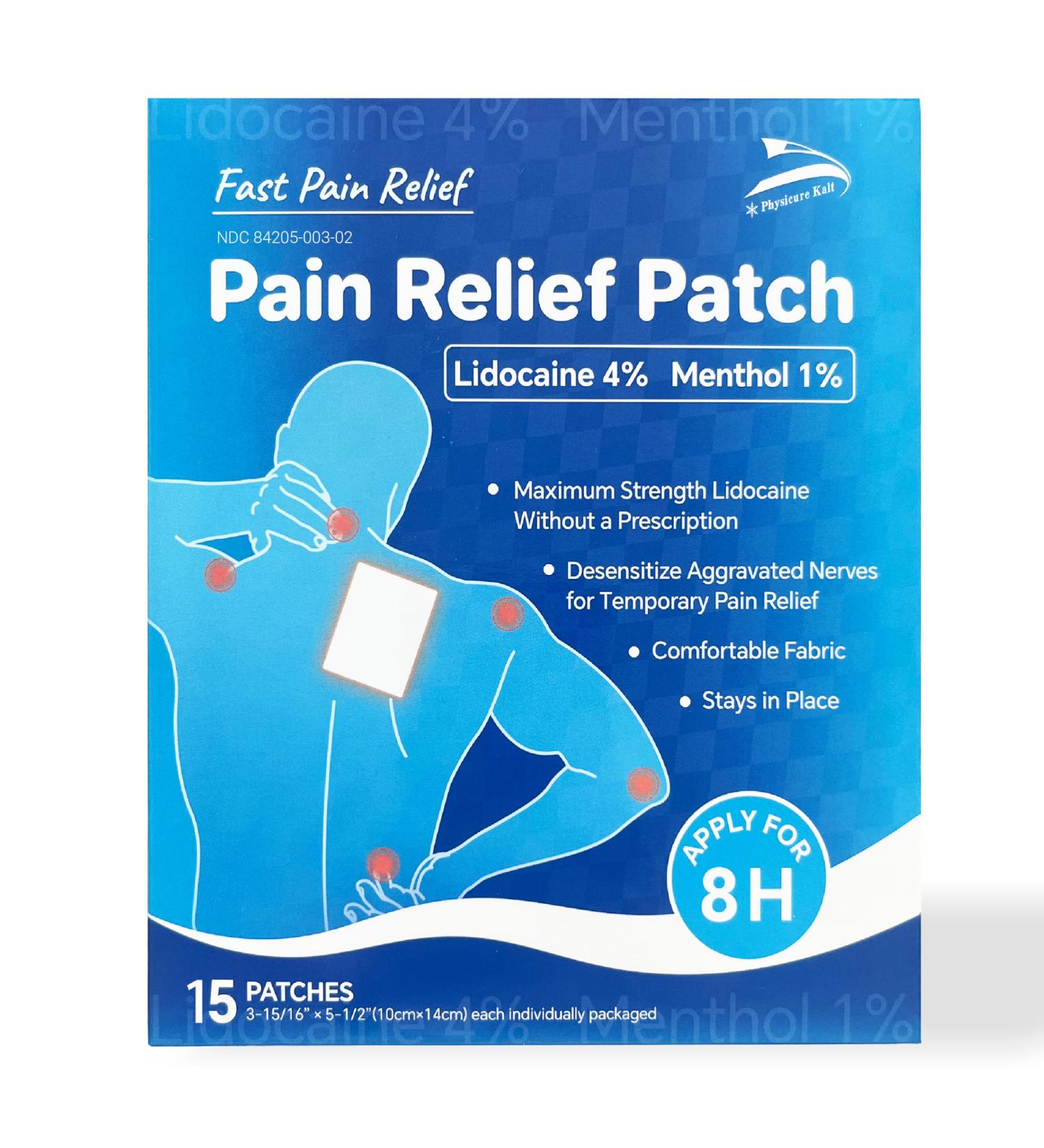 Physicure Kalt 4% Lidocaine Plus 1% Menthol Pain Relief Patch for Back Ache Stiff Neck Joint Pain Muscle Soreness Topical Analgesic 15 Counts - Buy Online on GoSupps.com