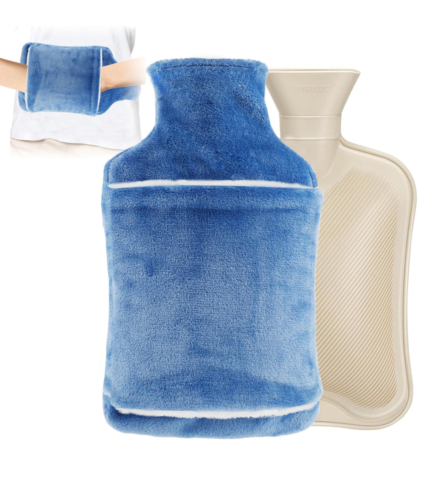 DAWDIX 2L Heat Bottle with Soft Fleece Cover - Cozy Hot Water Bottle for Bed | Ideal Gift for Mothers & Fathers - Blue - Buy Online on GoSupps.com