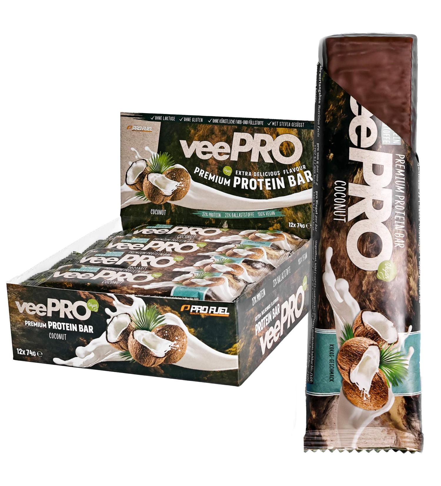 Buy Vegan Protein Bar Coconut 12x74g - 20g Protein High Fiber Low Carb | 100% Gluten-Free & Tasty VePro Protein Snack - Buy Online on GoSupps.com