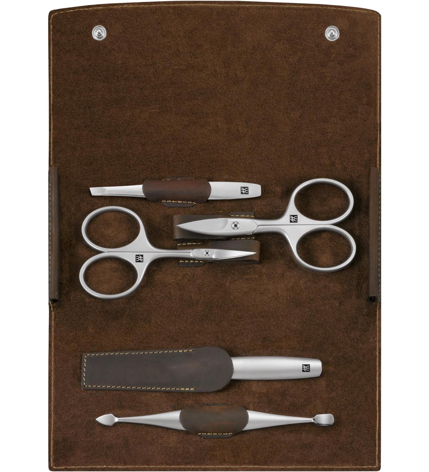 Premium Twin Manicure & Pedicure Set | 5-Piece Travel Etui for Hands & Feet | Real Leather Brown Nail Care Kit - Buy Online on GoSupps.com
