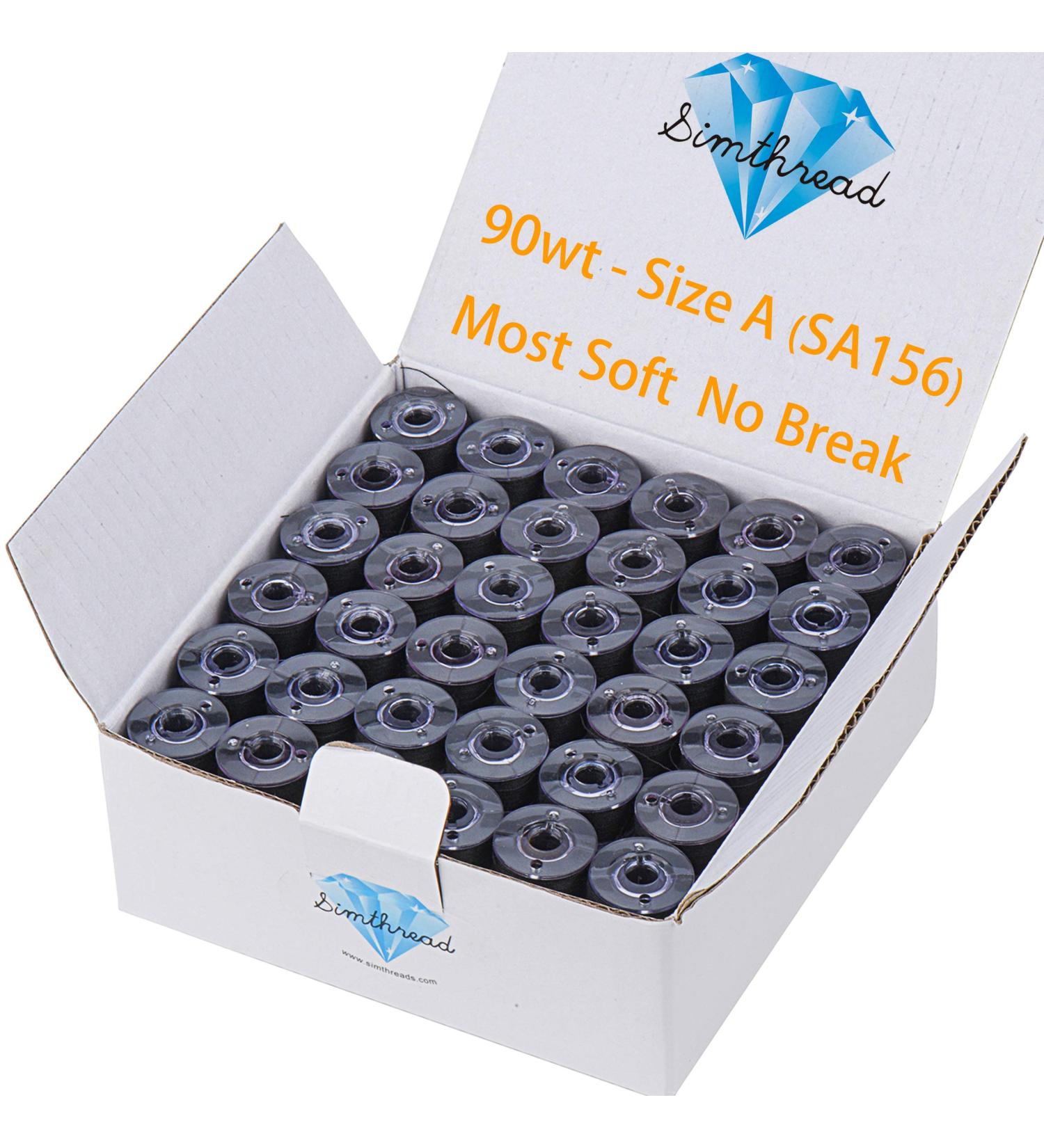 Simthread 144pcs Black 90wt Prewound Bobbins Thread Size A Class 15 for Brother Babylock Embroidery Sewing Machine - Black - Buy Online on GoSupps.com