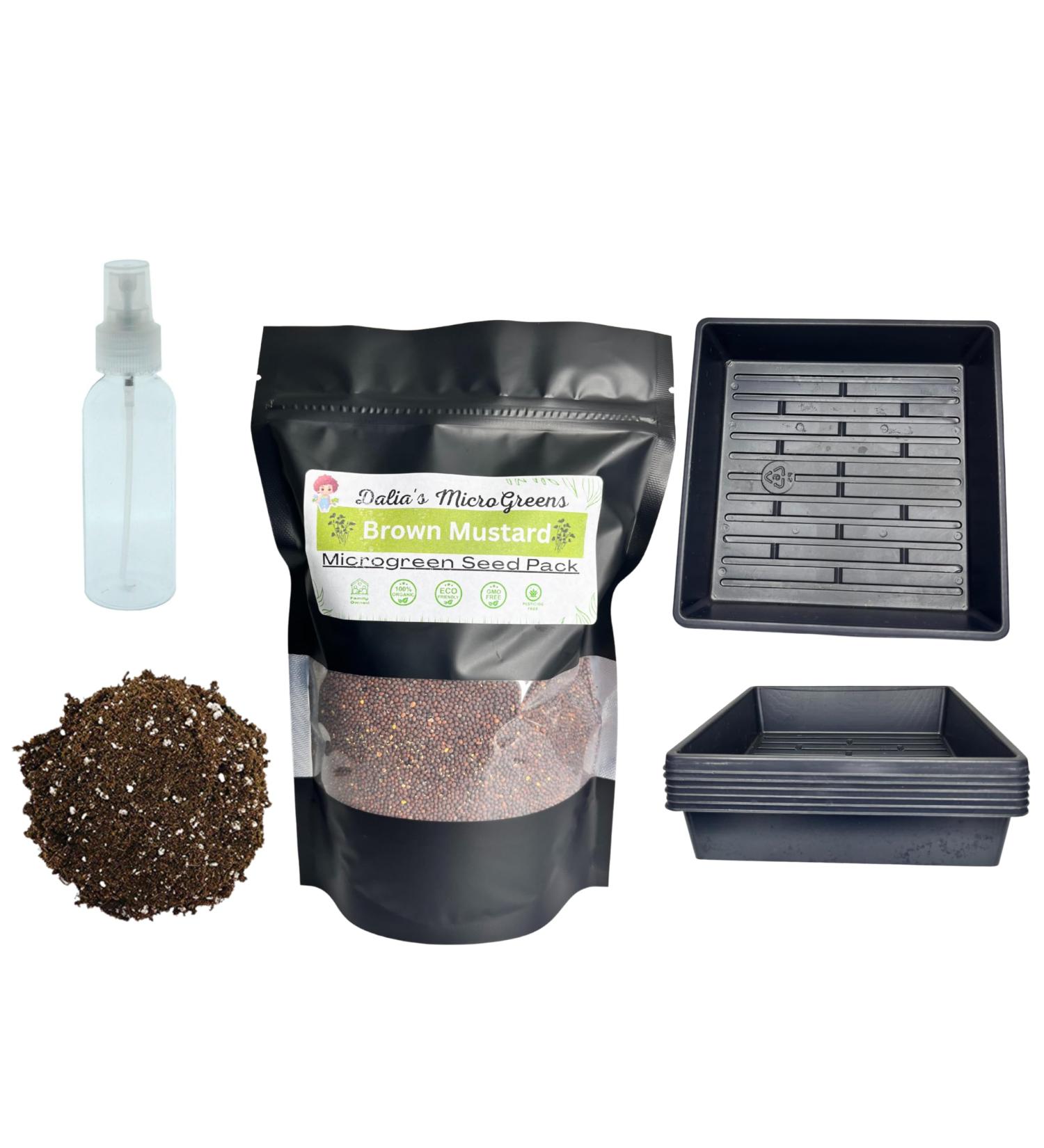 Brown Mustard Microgreen Kit - Organic Mustard Sprout Seeds - Indoor Microgreens Growing Kit Includes Seed Packets Growing Trays Spray Bottle Soil and Comprehensive Guide (100 Grams) - Buy Online on GoSupps.com