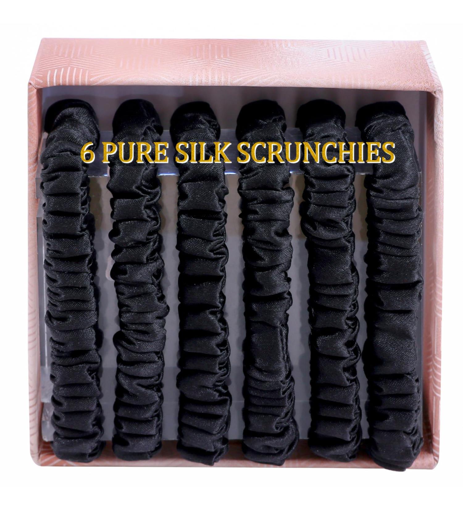 22 Momme 100% Mulberry Silk Hair Ties - 6PCS Black Satin Scrunchies for Women and Girls - Buy Online on GoSupps.com