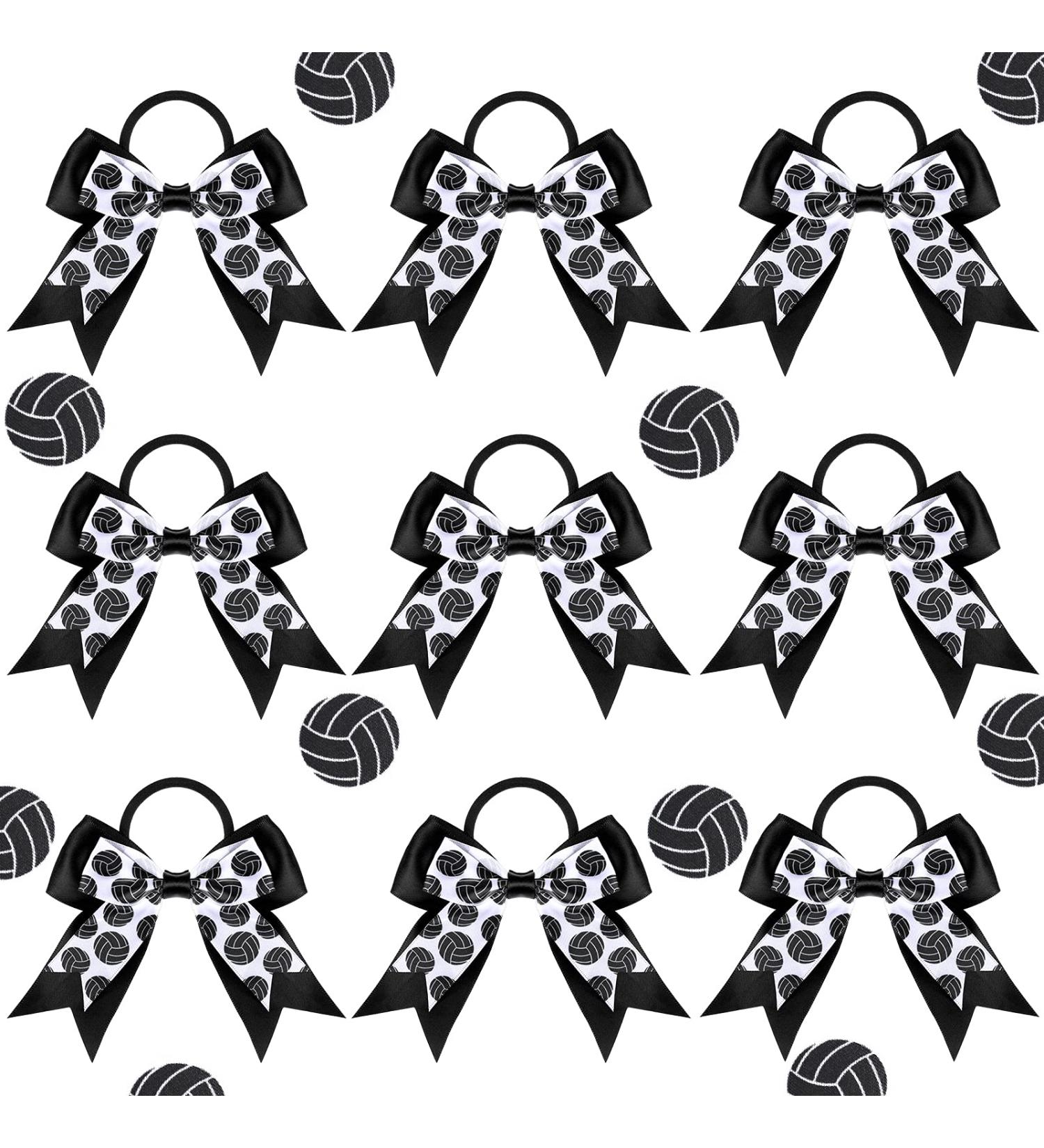 9 Piece Sports Ball Hair Bows - Volleyball Basketball Elastic Scrunchies Ribbon Bands for Girls Players Teams - Buy Online on GoSupps.com