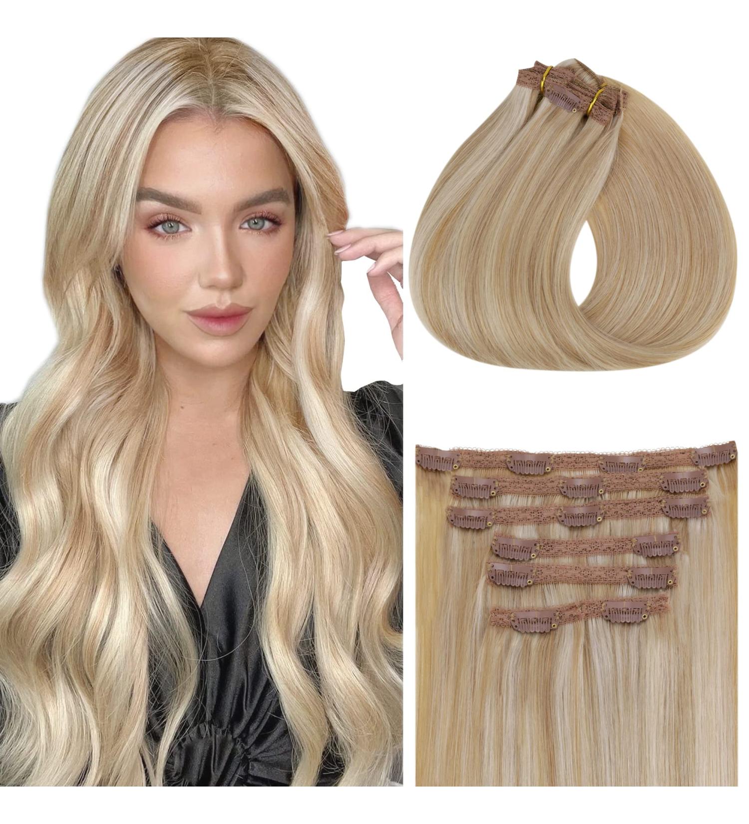 Vivien Clip-In Remy Real Hair Extensions - 24 Inch #P27/60 Blonde & Ash Blonde Highlights - 135g 7pcs - Buy Online on GoSupps.com