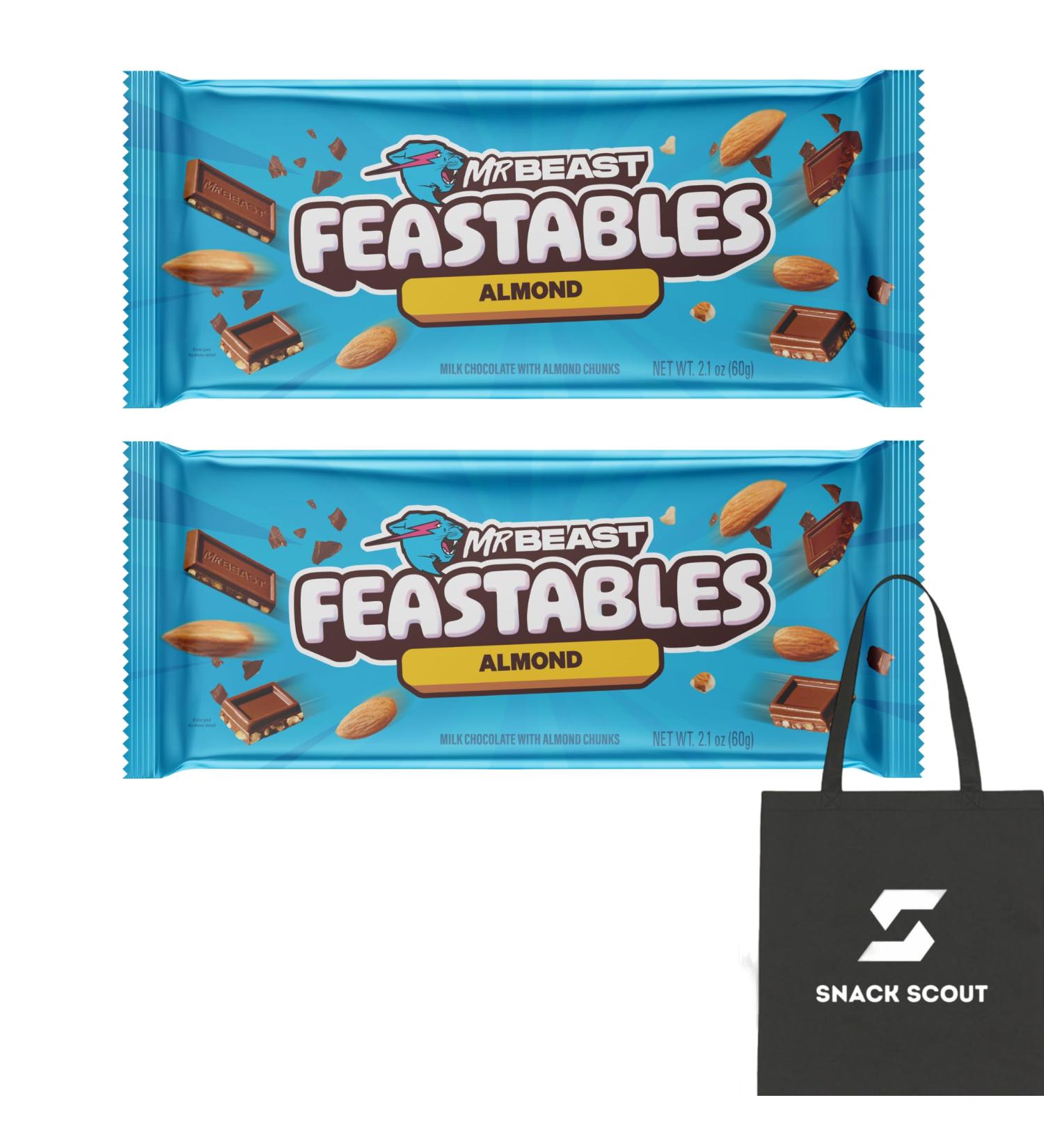 Feastables MrBeast Almond Chocolate Bar 60g (Pack of 2) Bundle With Snack Scout Lunch Bag - Buy Online on GoSupps.com
