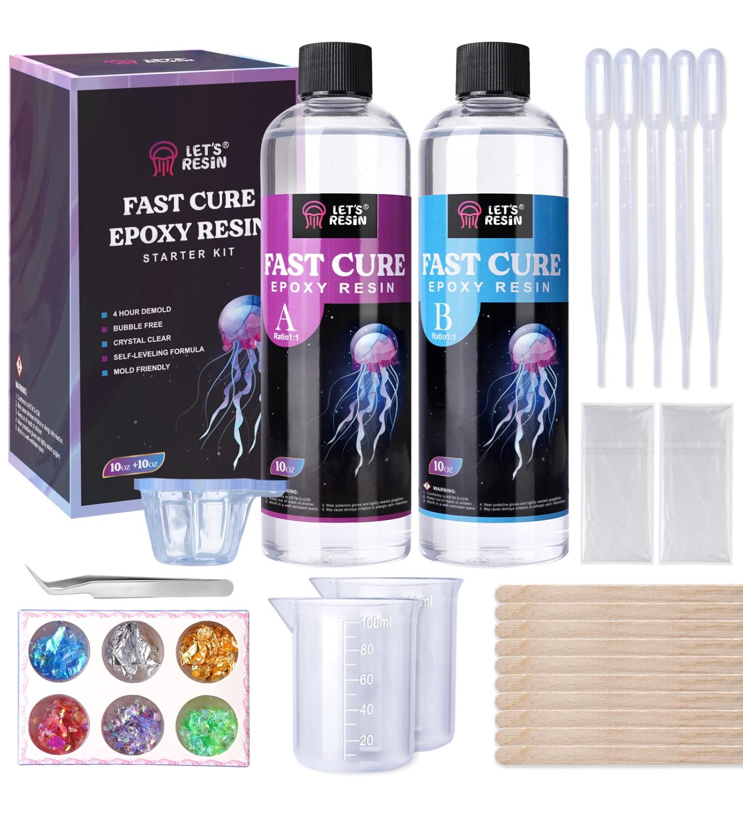 LET'S RESIN Fast Curing Epoxy Kit- 4 Hours Demold Time | 20oz Crystal Clear Resin for Art & Crafts | Includes Foil Flakes & Stir Stick - Buy Online on GoSupps.com