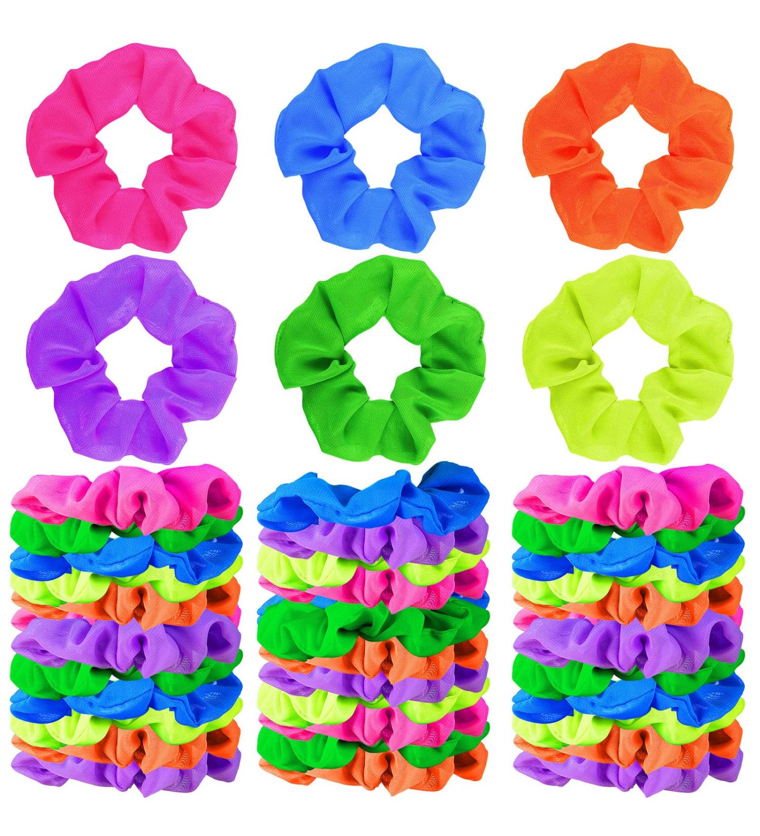 Yunlly 80s Neon Scrunchies - 96 Pcs Hair Ties for Women | 6 Colors - Buy Online on GoSupps.com
