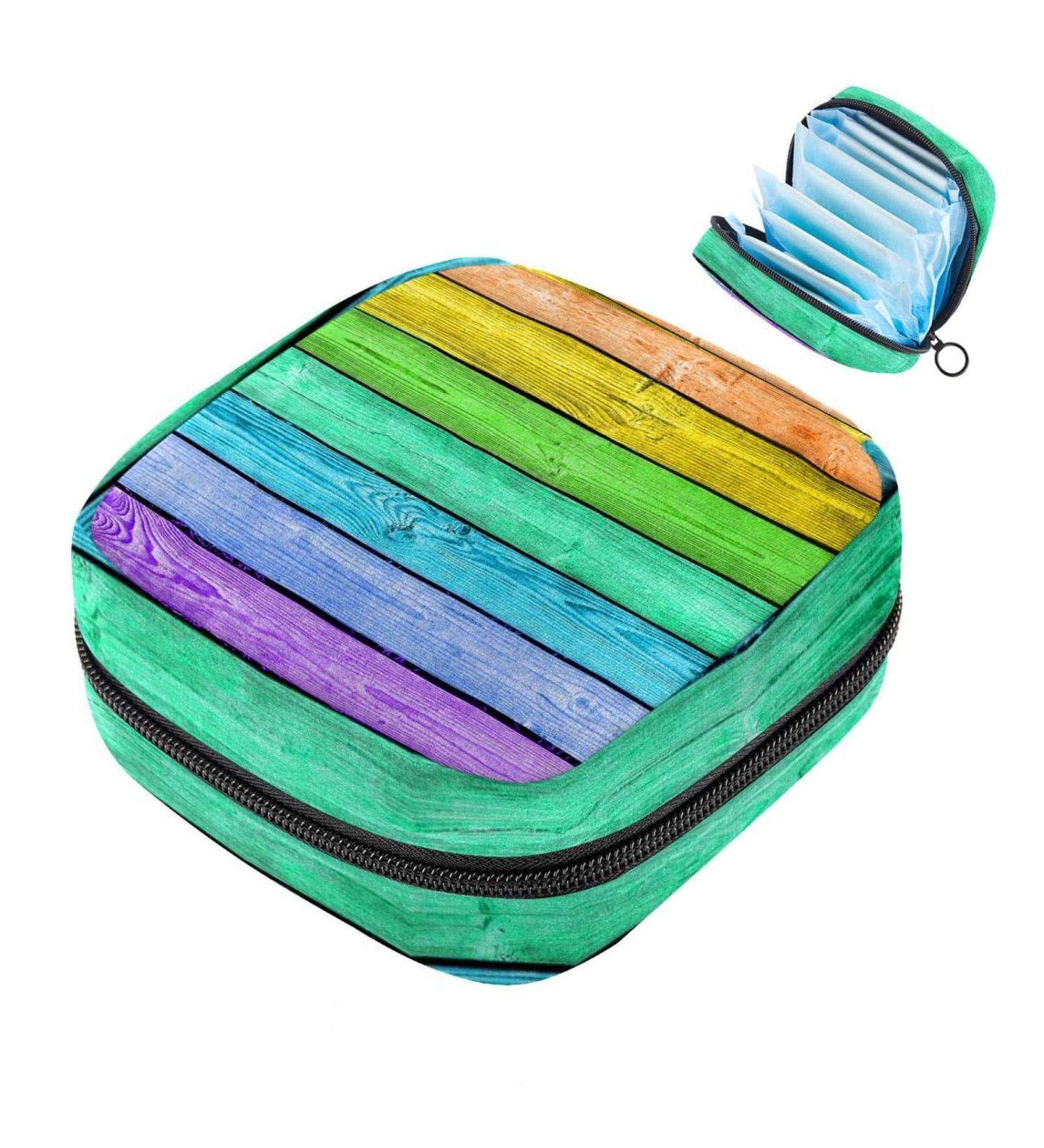 Menstruation Pad Bag with Zipper - Women's Tampon & Napkin Organizer - Rainbow Streaked Design Perfect for Women & Girls - Buy Online on GoSupps.com