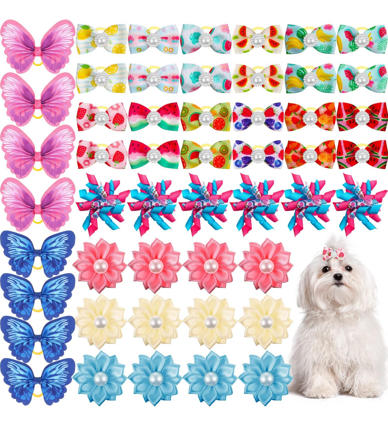 50 PCS Bows for Dogs Dog Bows Rubber Bands Dog Hair Bows Fruit Summer Star Puppy Butterfly Topknot Faux Rhinestone Pearl Girl Yorkie Accessories for Independence Day (Fresh Colors Fruit Pattern) Fresh Colors Fruit Pattern - Buy Online on GoSupps.com