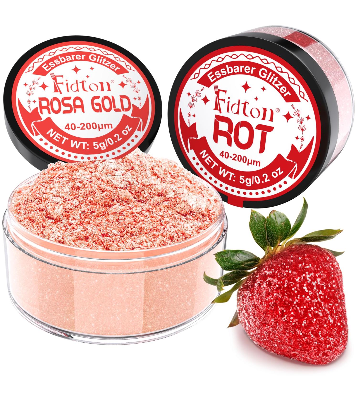Fidton Edible Glitter for Drinks - 2 Colors Food Color Powder Set | Pink Gold & Red | Perfect for Cakes Fondant Donuts & Cocktails - 5G - Buy Online on GoSupps.com